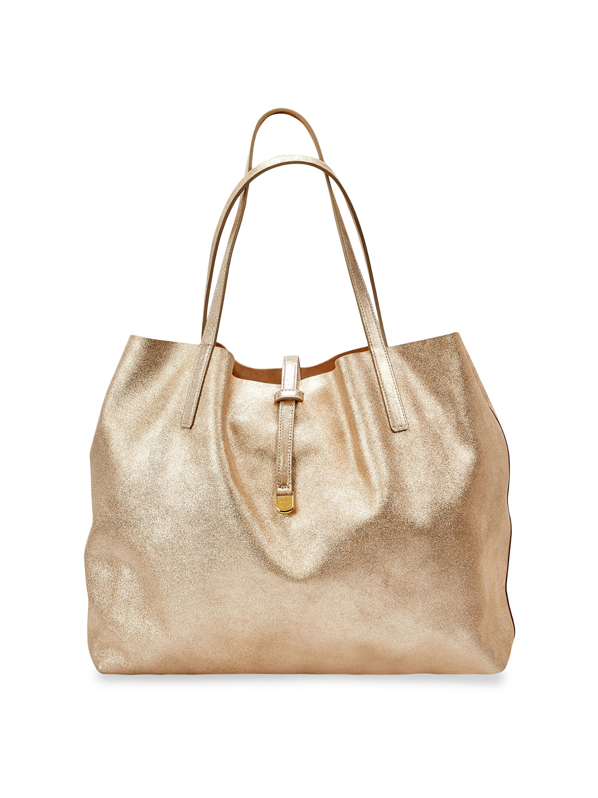 GiGi New York Women's Luna Reversible Leather Tote Bag - Gold Platinum Metallic Camel