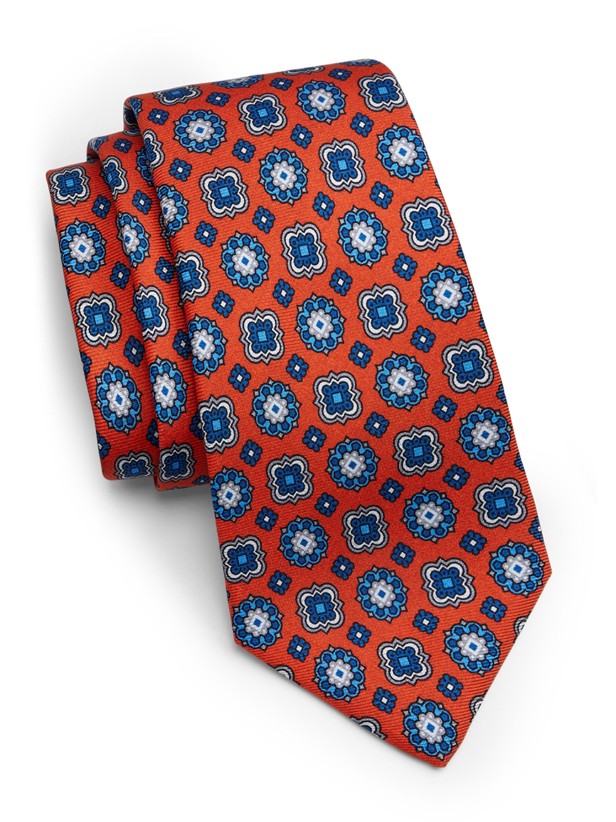Kiton Men's Medallion Silk Tie - Orange Blue