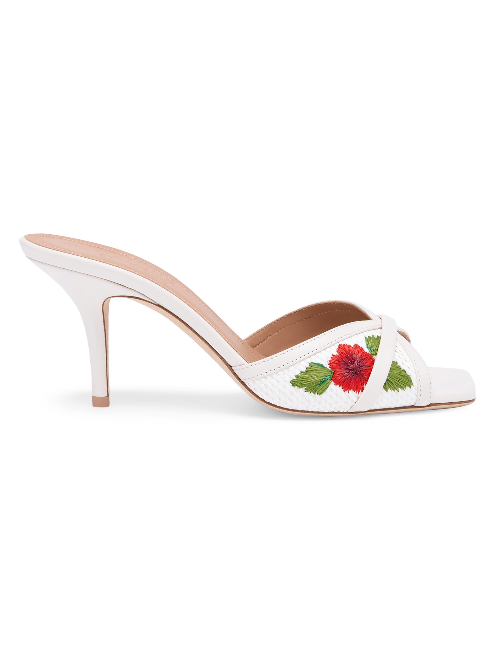Malone Souliers Women's Perla 70MM Flower Embroidered Raffia Sandals - Cream Multicolor