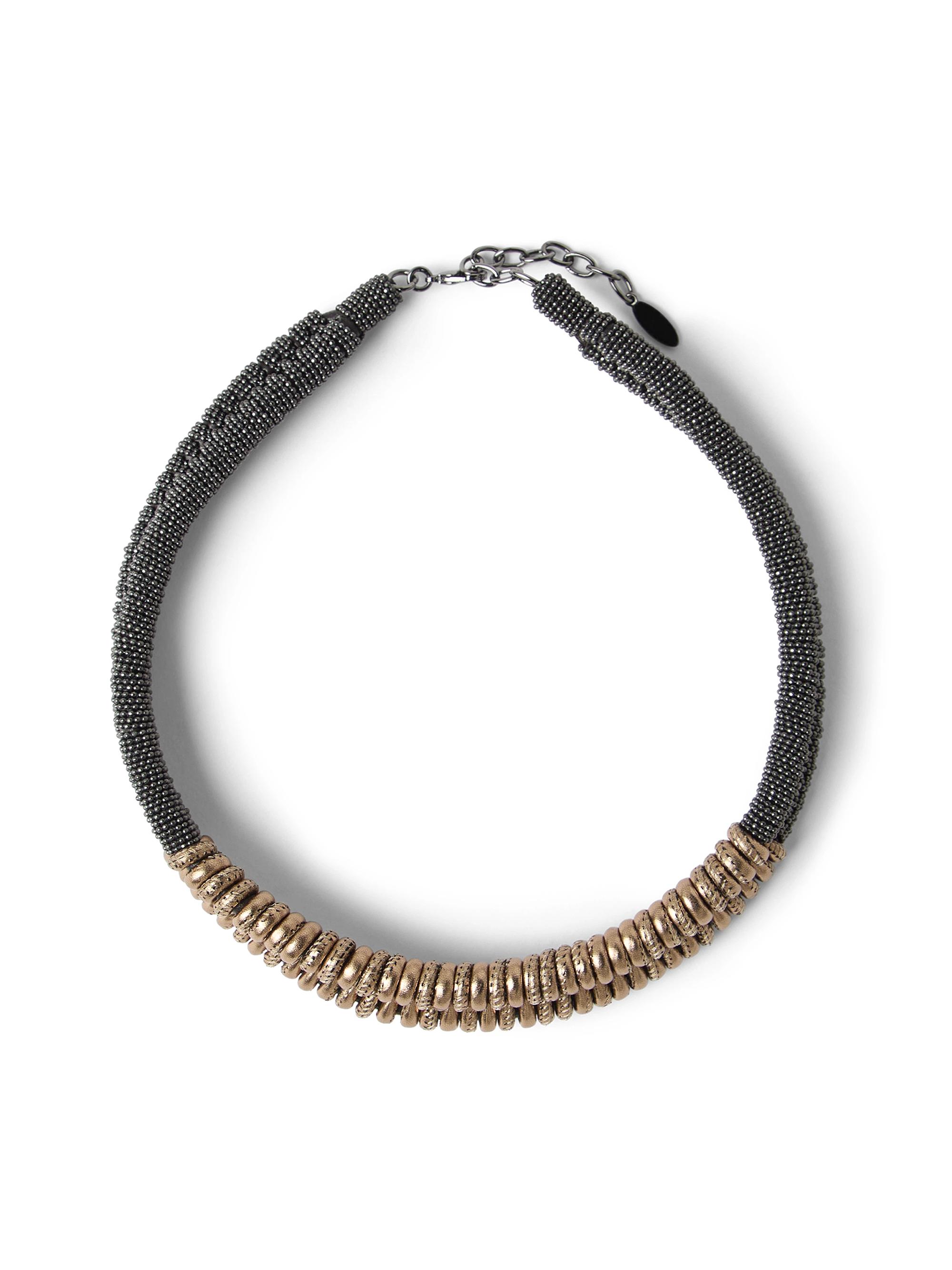 Brunello Cucinelli Women's Lamé Calfskin and Monili Braided Choker - Lignite