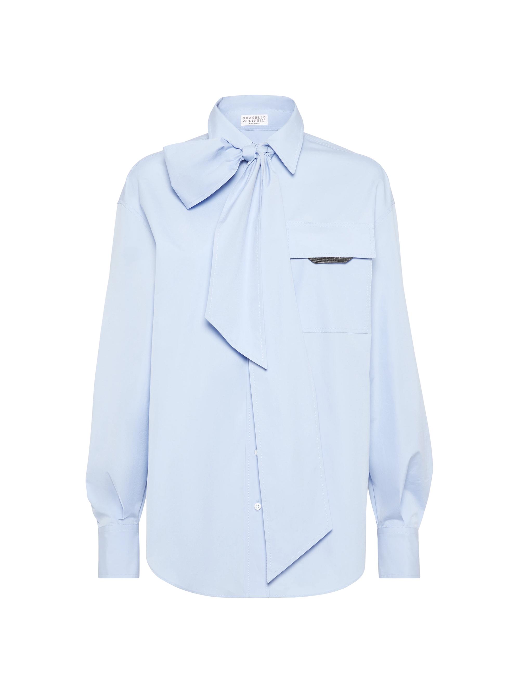 Brunello Cucinelli Women's Cotton Poplin Pussybow Shirt - Sky Blue