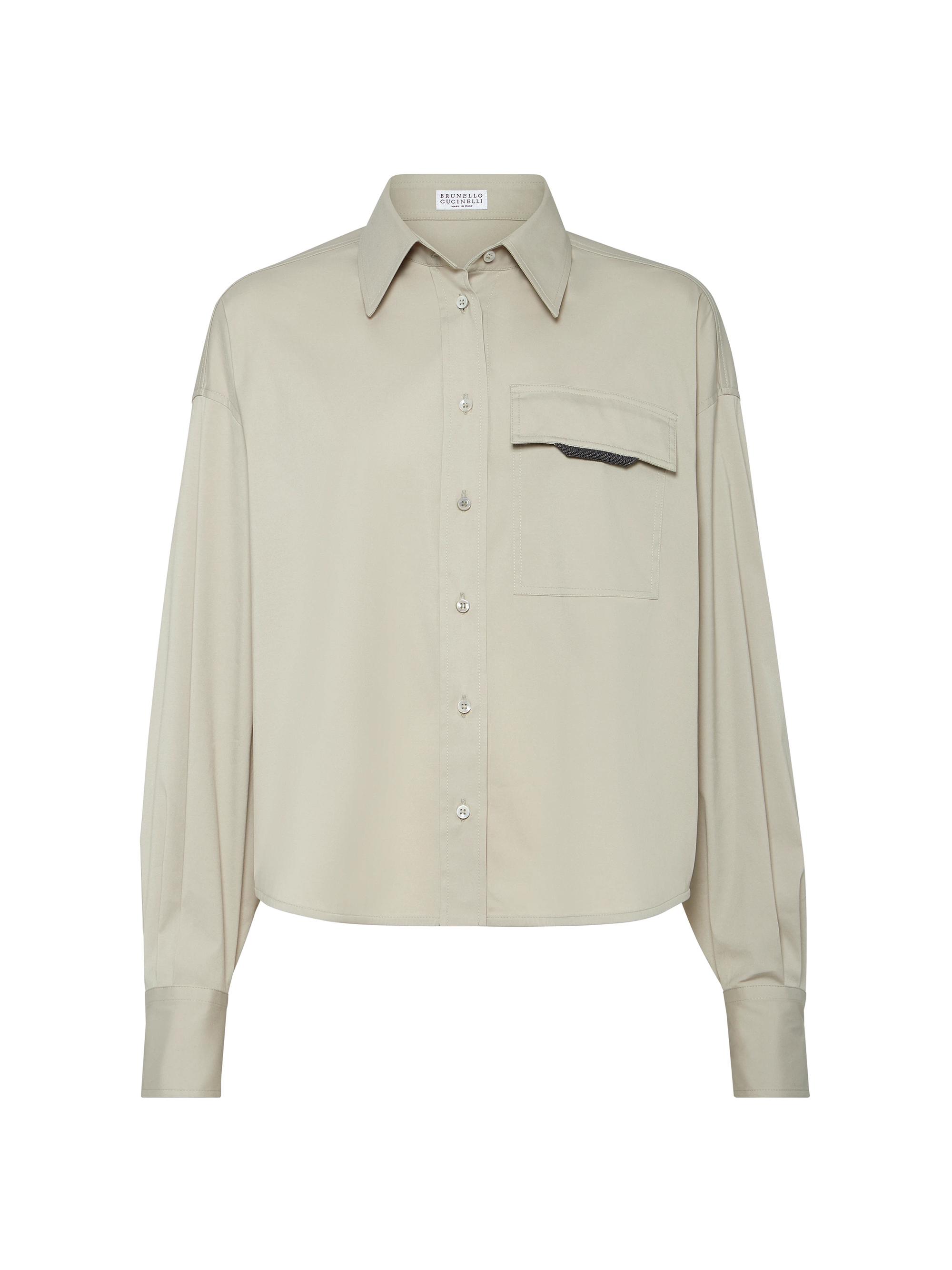 Brunello Cucinelli Women's Stretch Cotton Poplin Cropped Shirt - Cool Beige