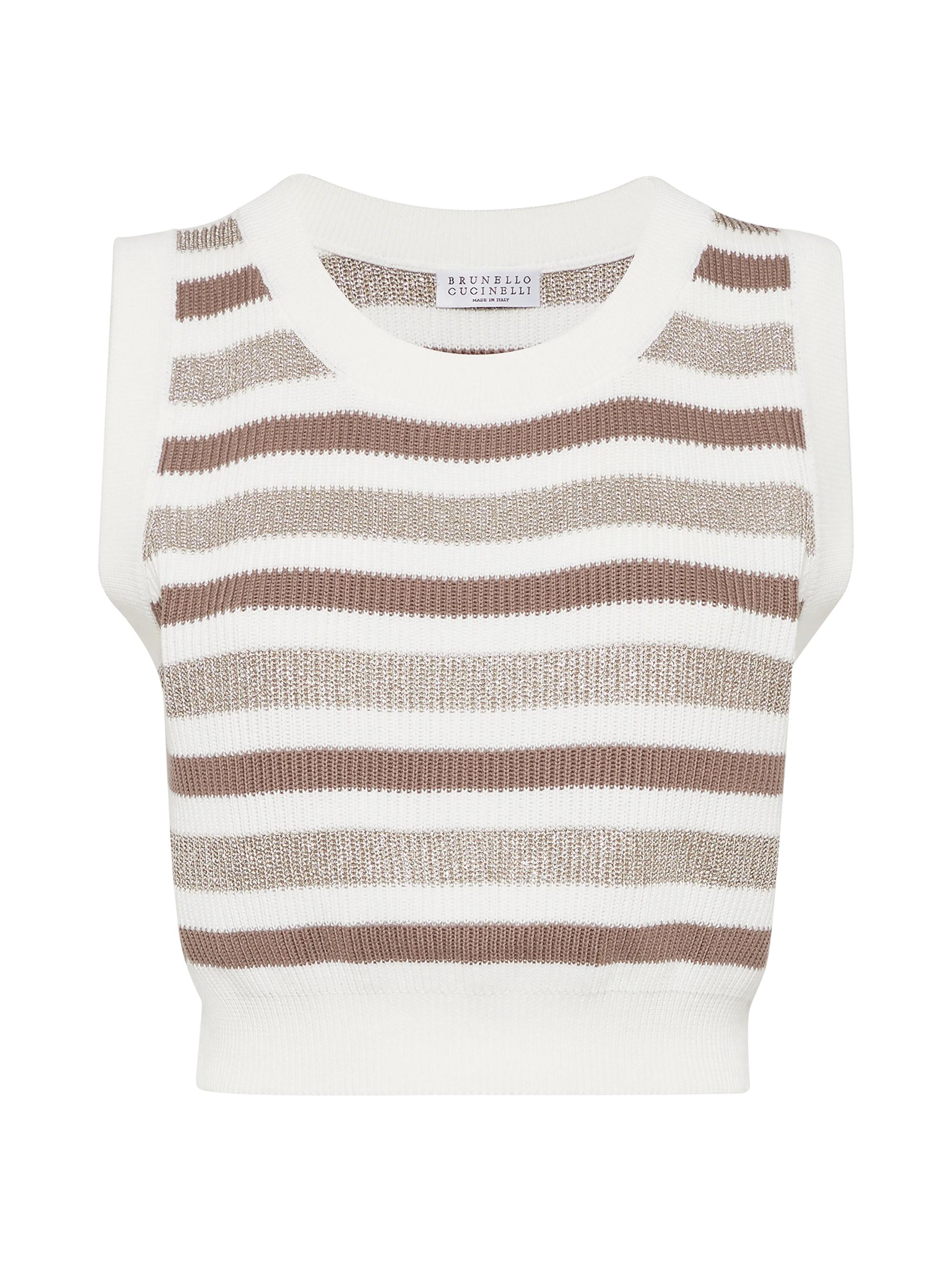 Brunello Cucinelli Women's Sparkling Striped Cotton Knit Top - Beige