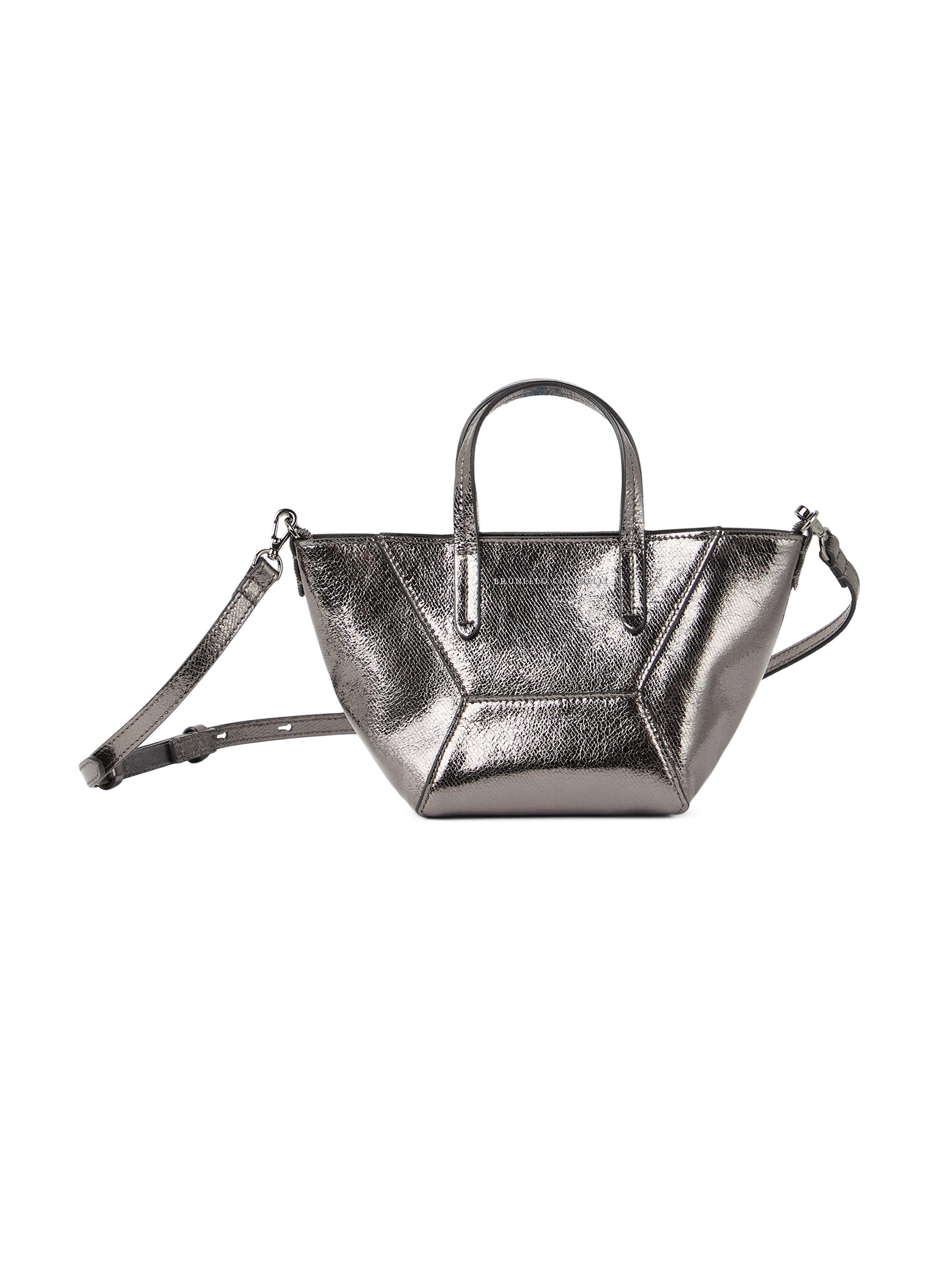 Brunello Cucinelli Women's Lamé Grained Calfskin Duo Mini Tote Bag - Silver