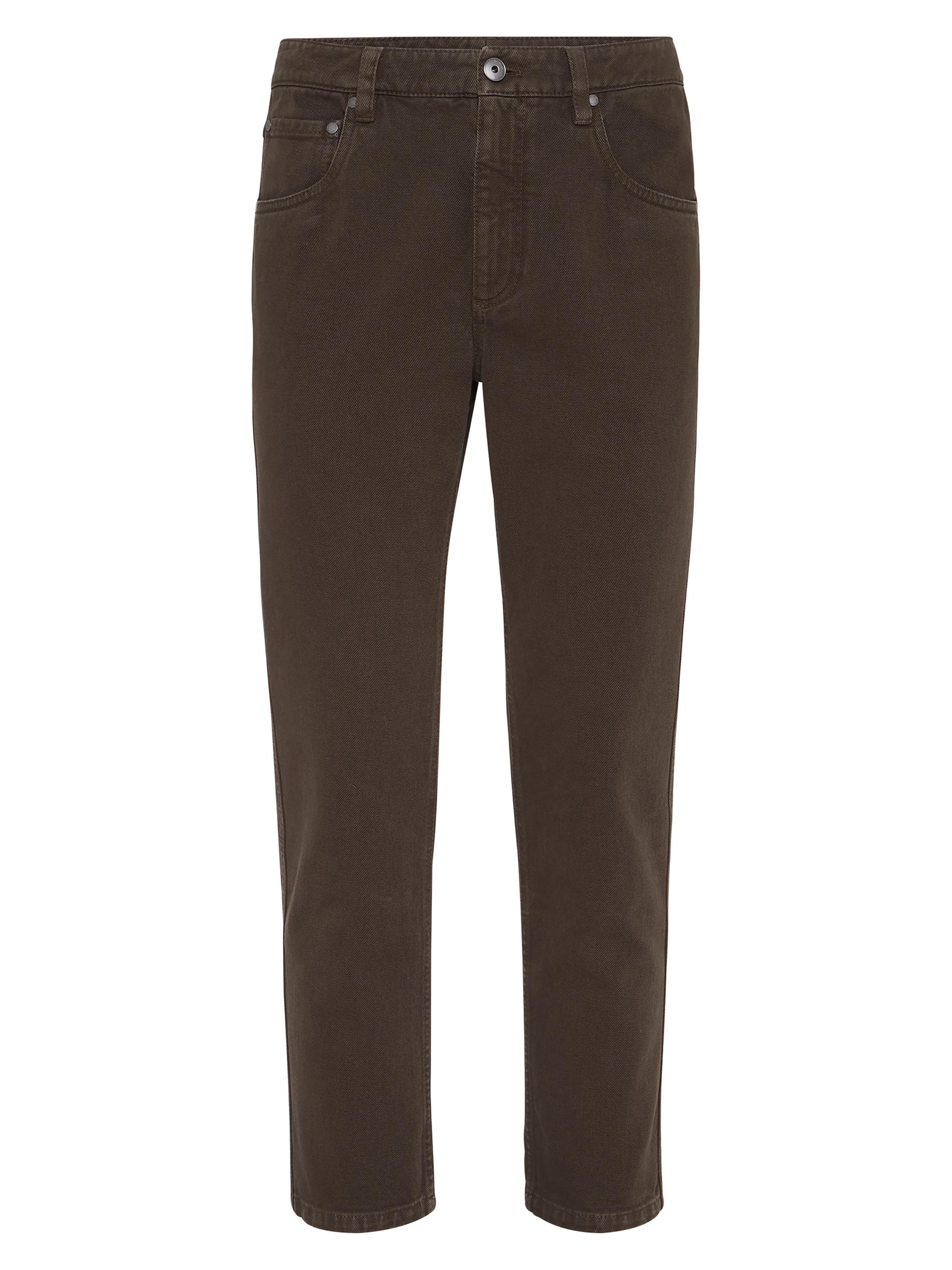 Brunello Cucinelli Women's Dyed Denim Five Pocket Straight Trousers with Shiny Bartack - Chocolate