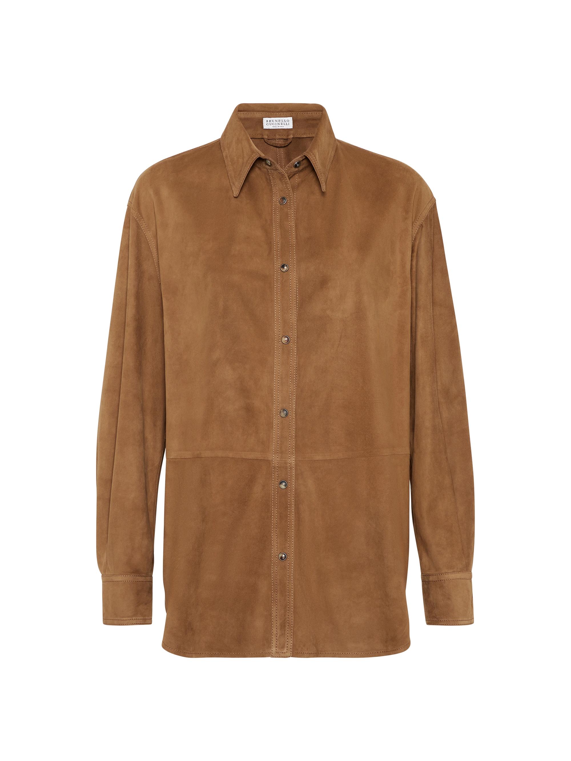 Brunello Cucinelli Women's Suede Shirt with Monili - Light Brown