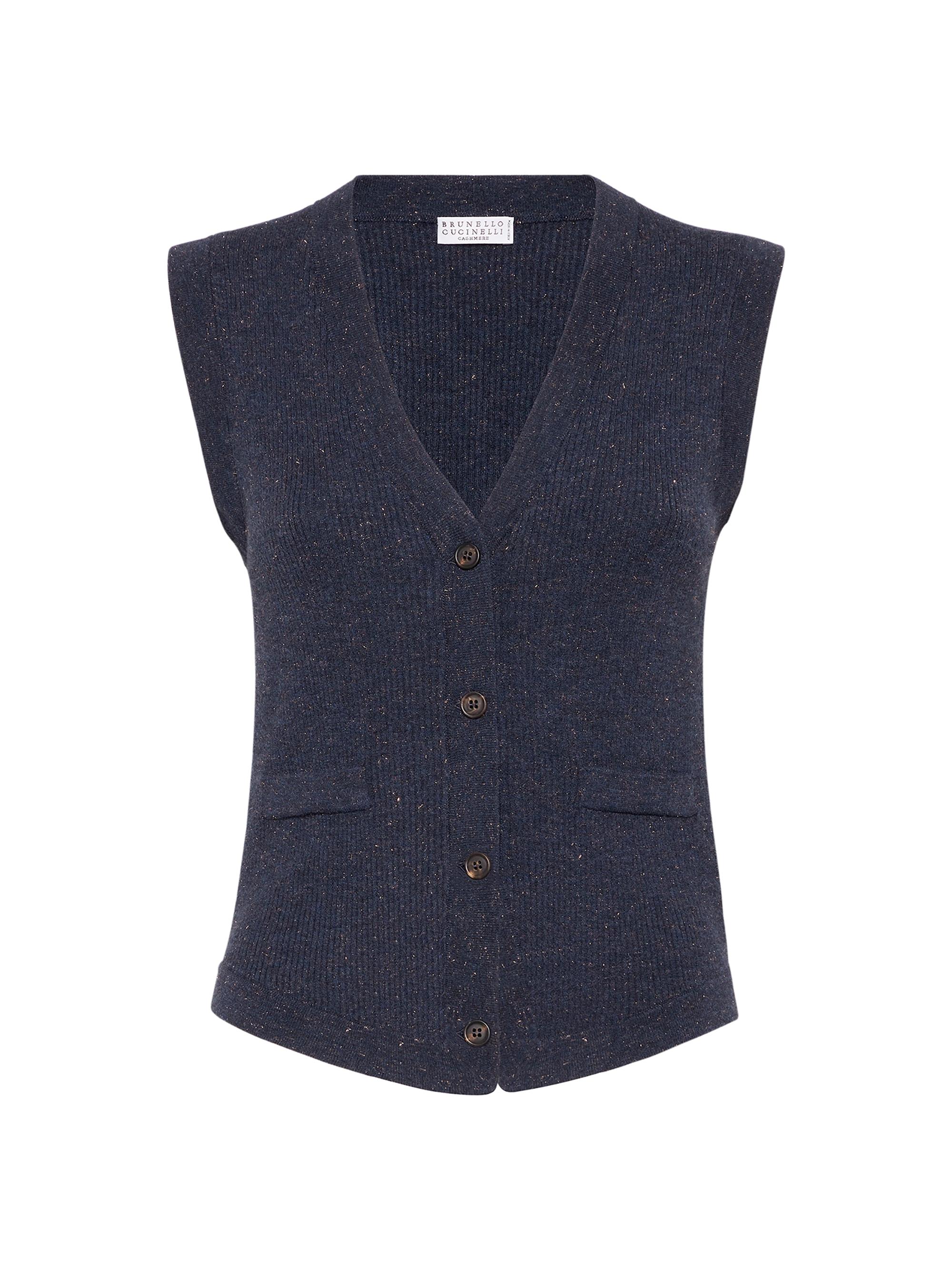 Brunello Cucinelli Women's Sparkling Cashmere Rib Knit Vest - Navy Blue