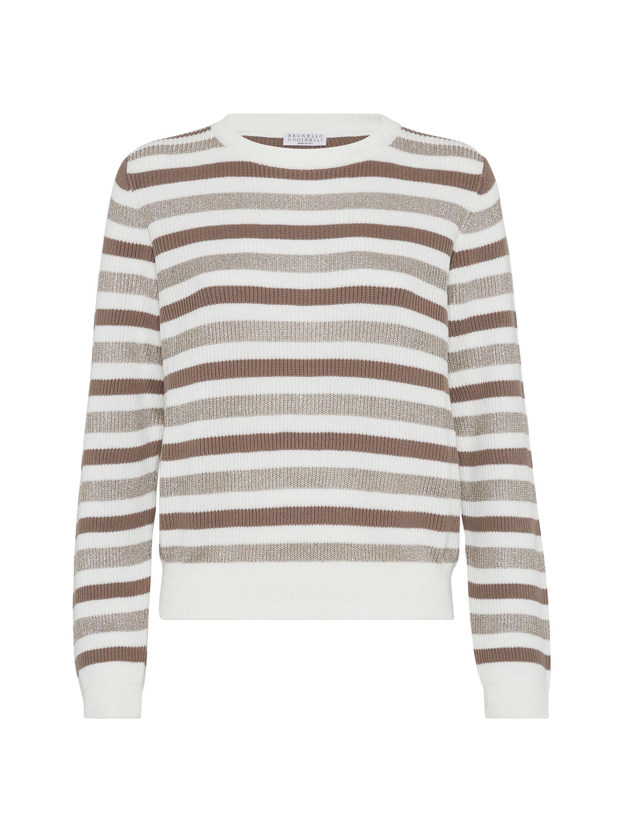 Brunello Cucinelli Women's Sparkling Striped Cotton Sweater - Beige