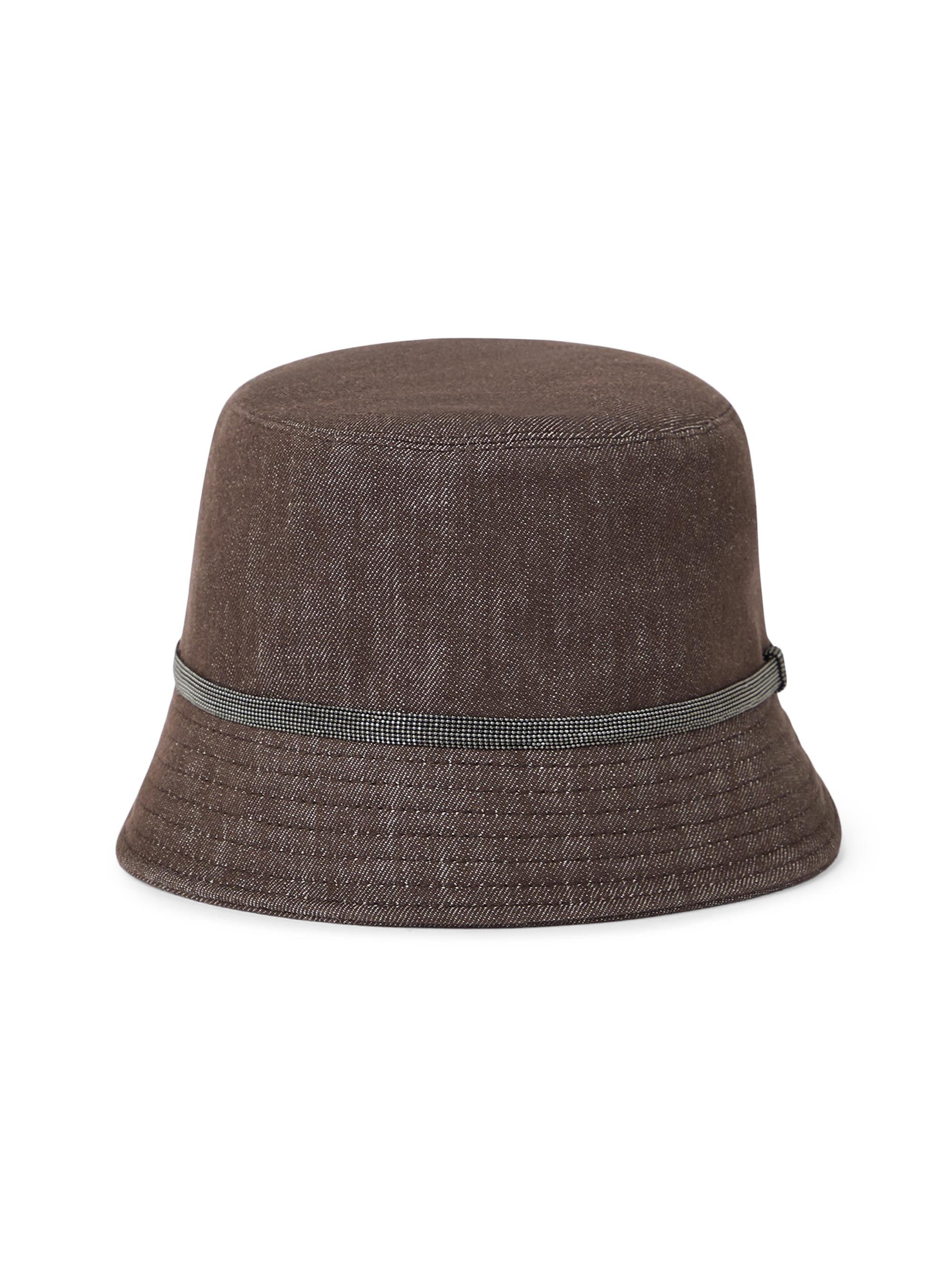 Brunello Cucinelli Women's Cotton Denim Effect Twill Bucket Hat with Shiny Band - Chocolate