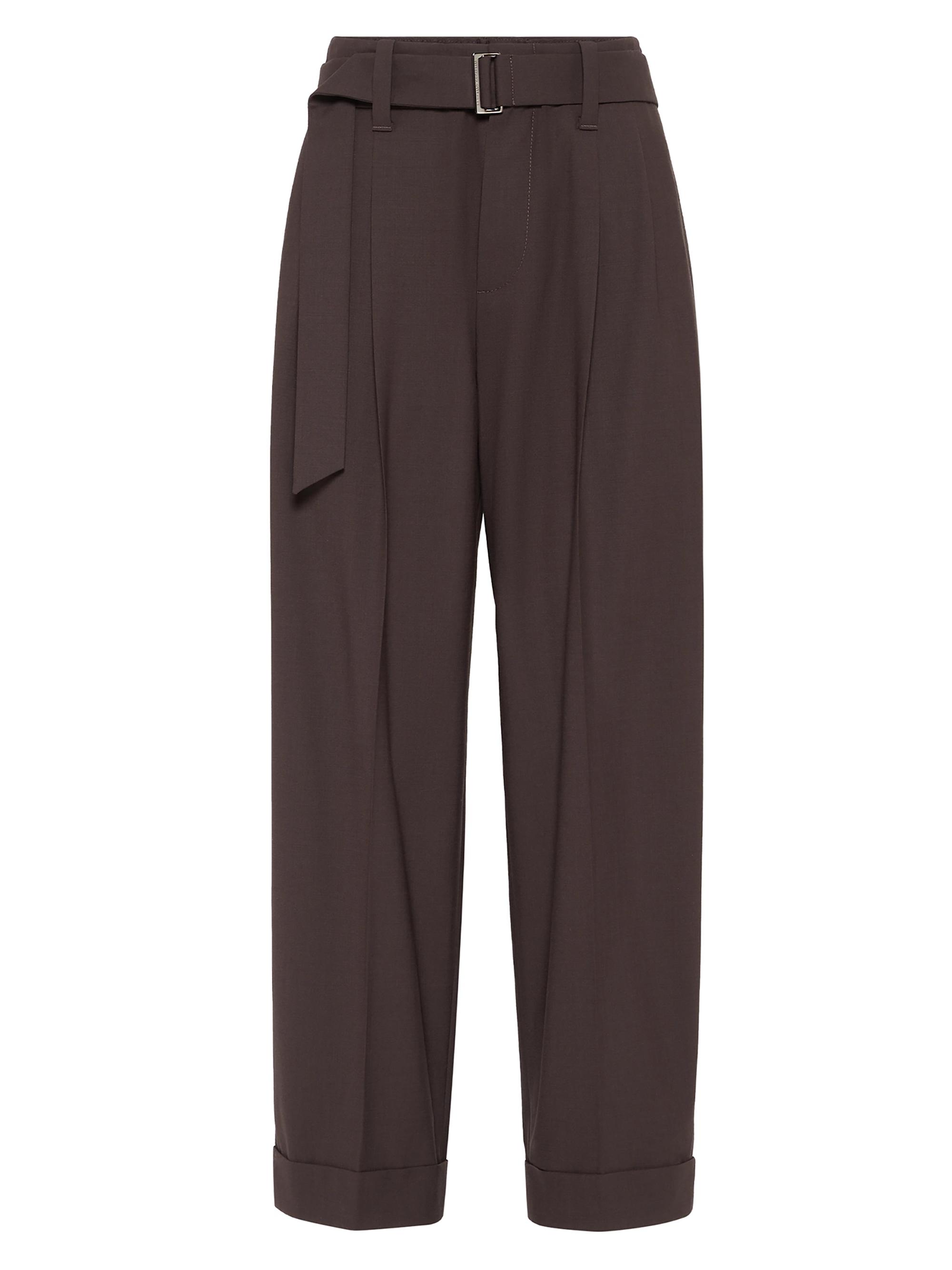 Brunello Cucinelli Women's Tropical Luxury Wool Baggy Sartorial Trousers - Cocoa