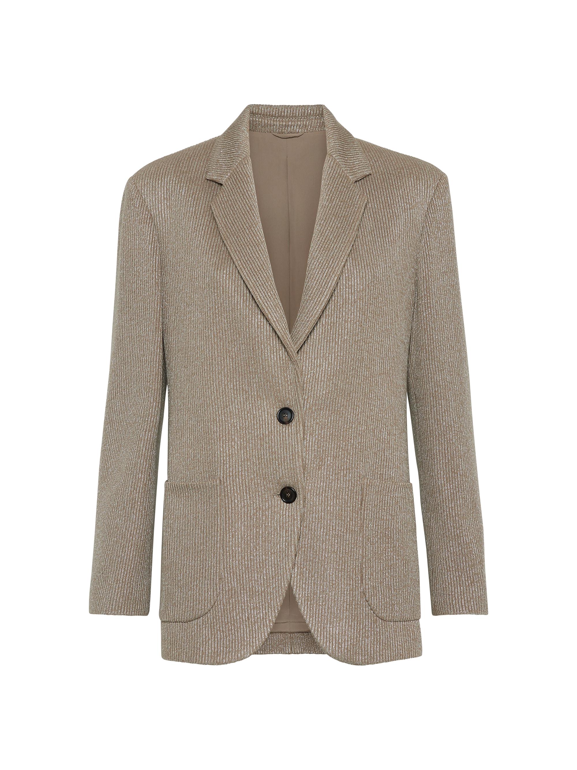 Brunello Cucinelli Women's Sparkling Cotton and Viscose English Rib Knit Blazer - Beige