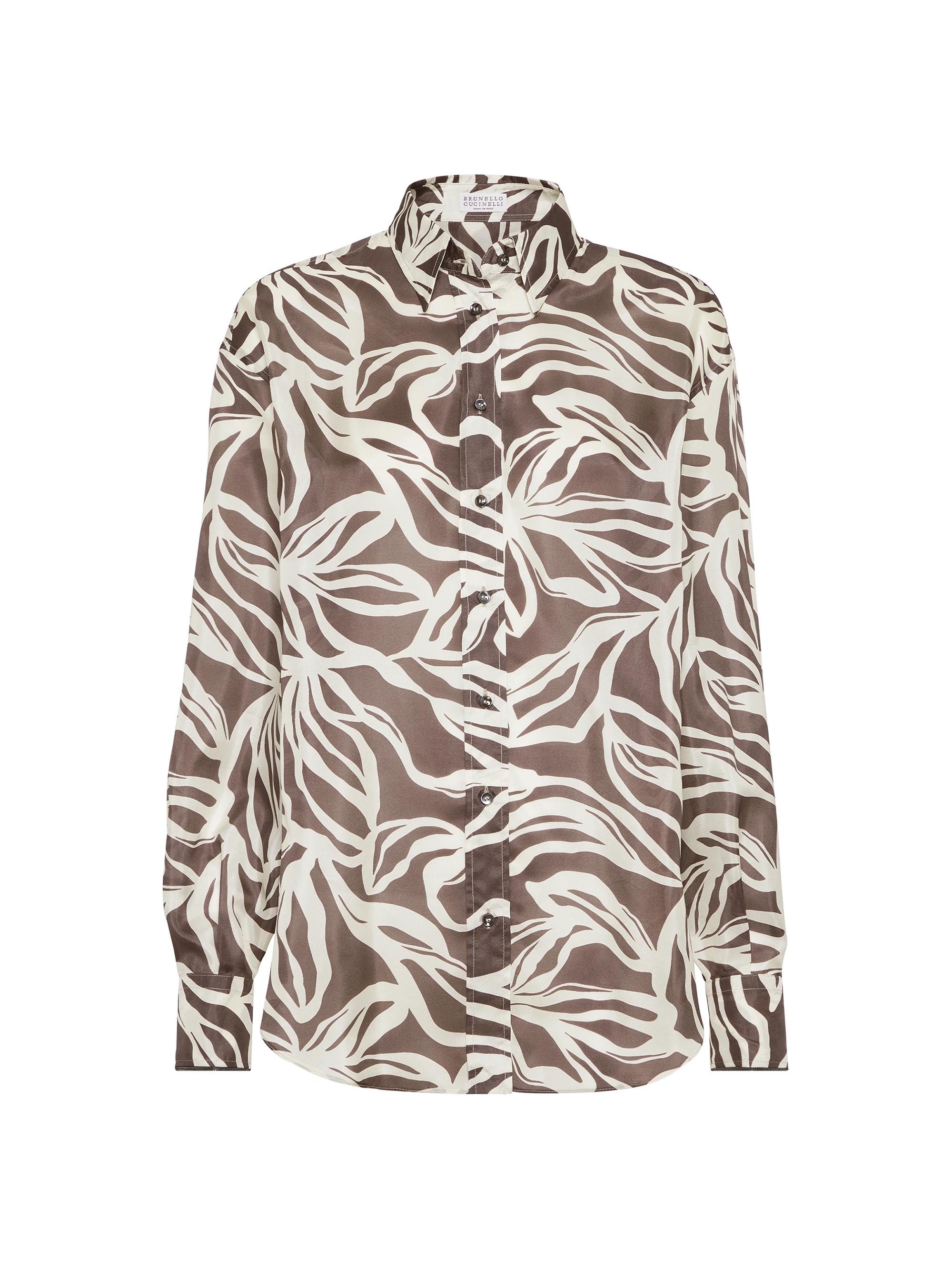 Brunello Cucinelli Women's Silk Floral Print Pongee Shirt - Cocoa