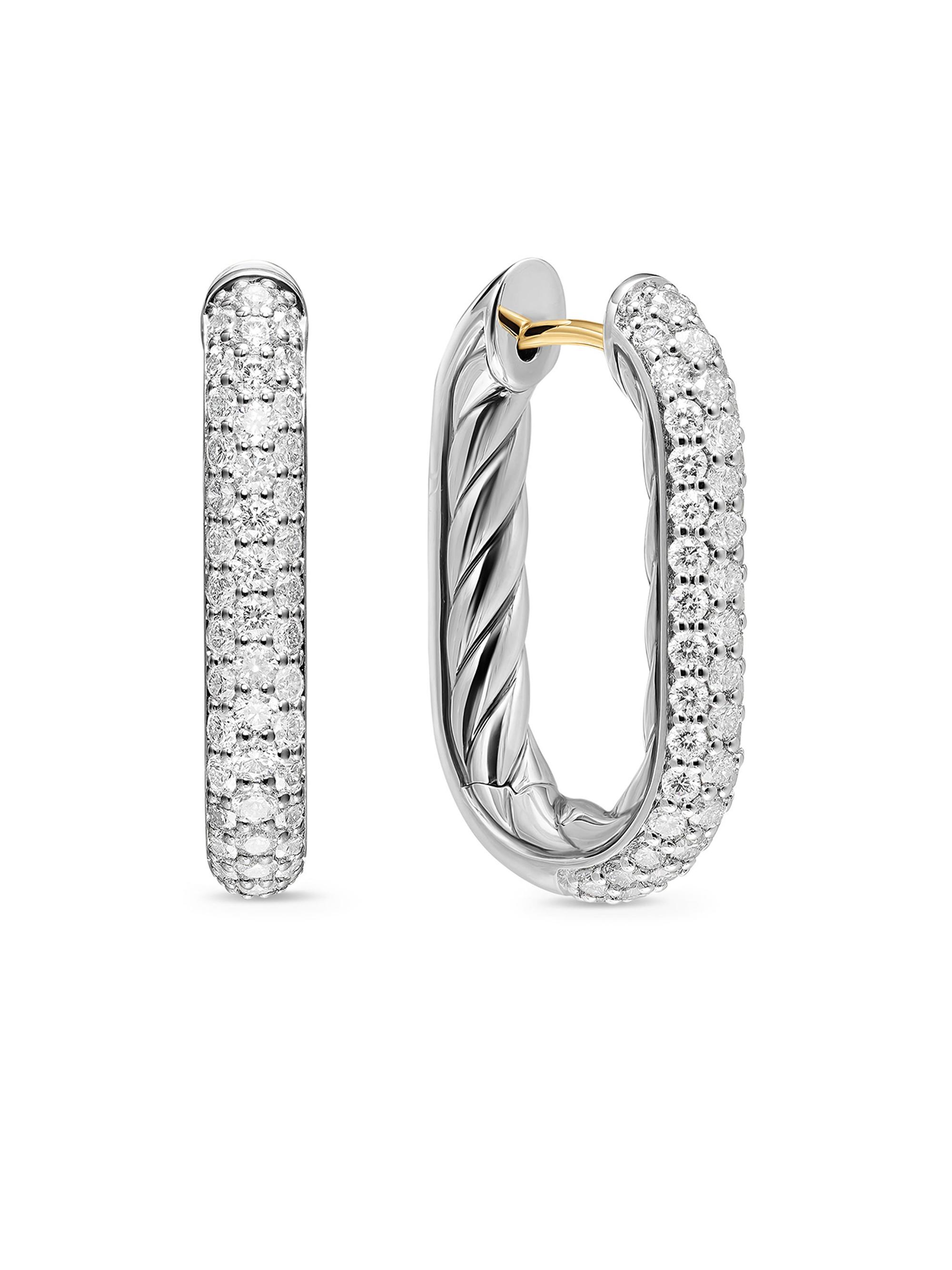 David Yurman Women's Madison Smooth Hoop Earrings in Sterling Silver with Diamonds, 24.3MM - Diamond