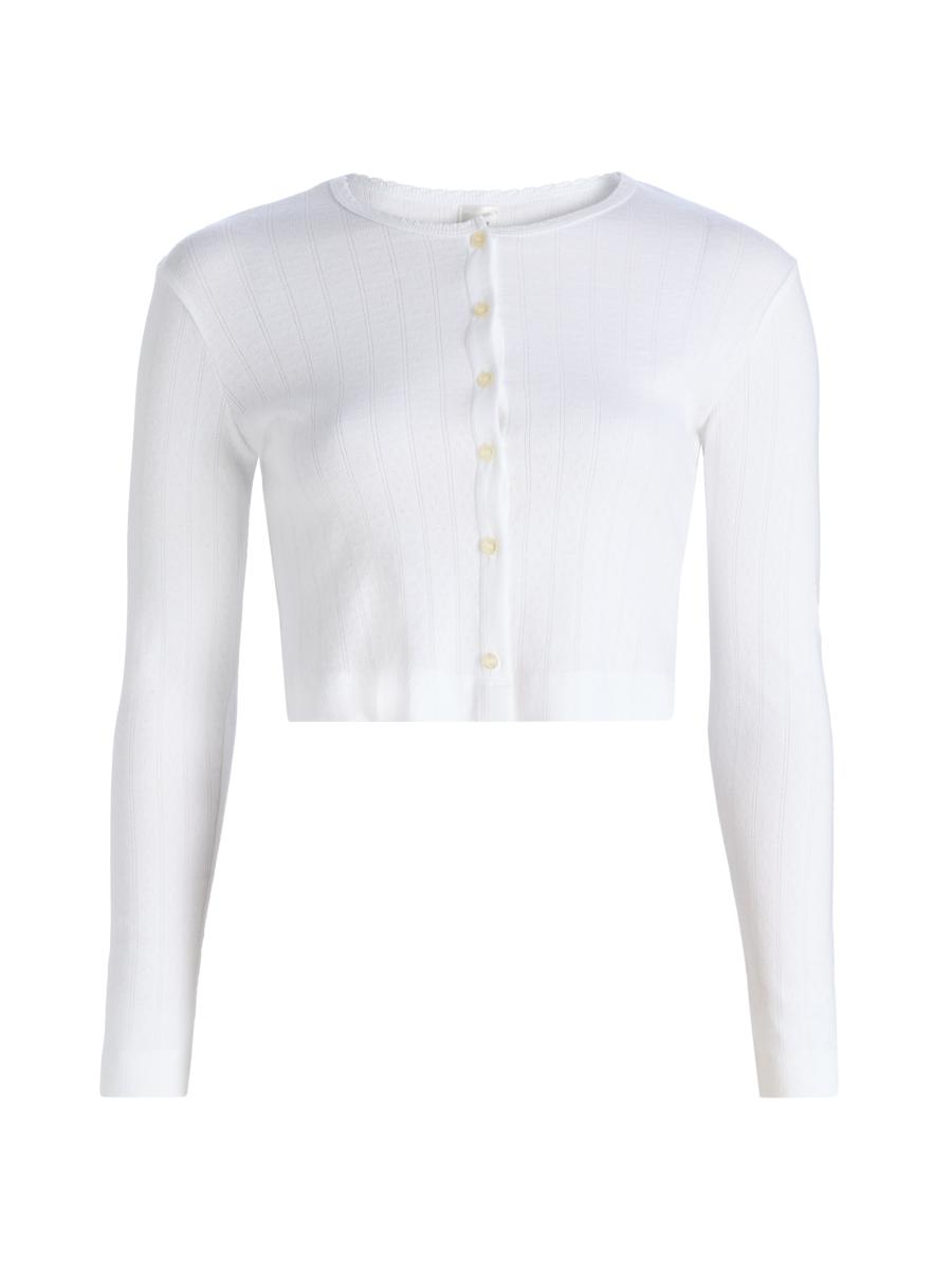 Leset Nando Button-up Crewneck Cardigan In White