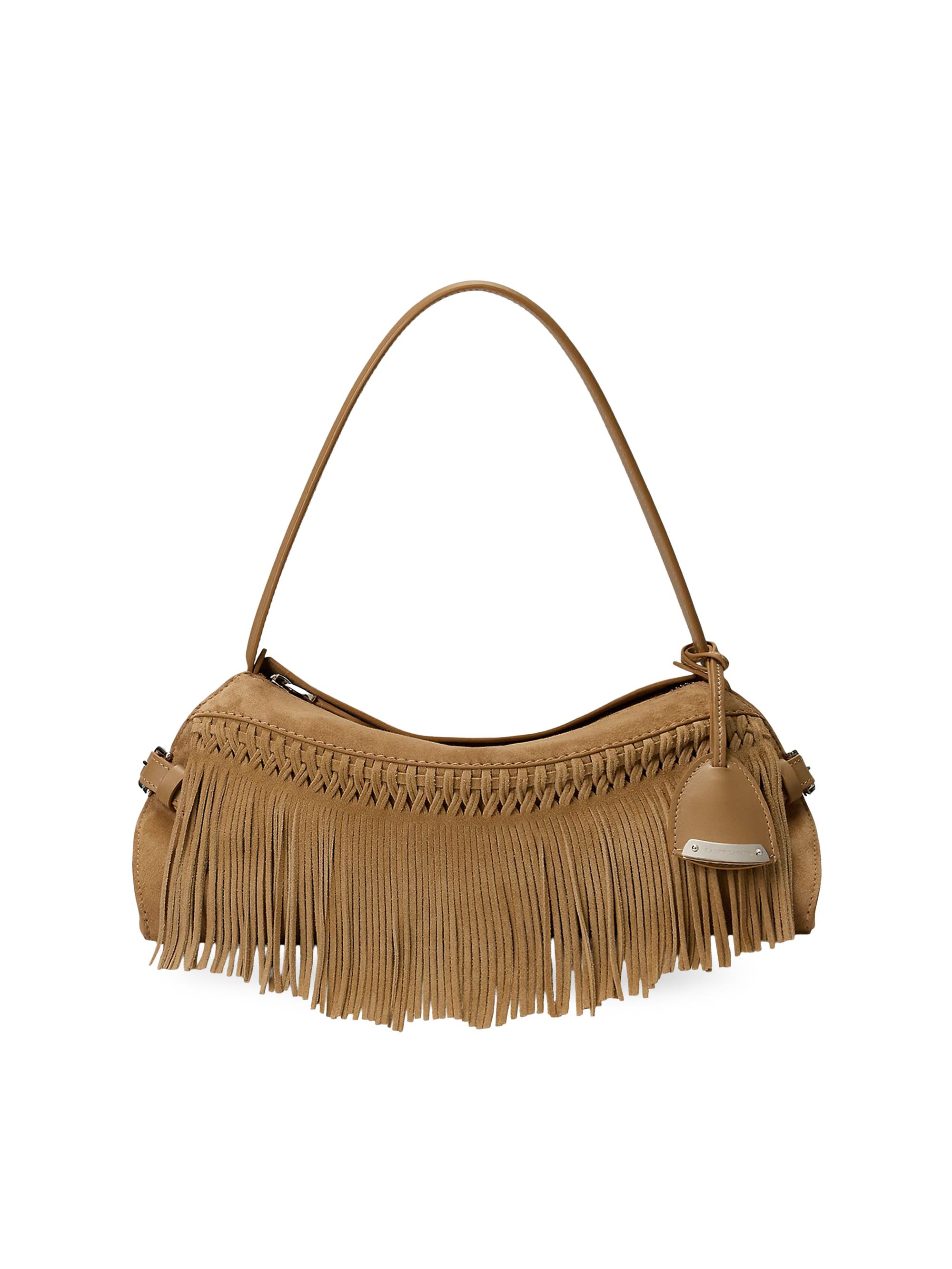 Ralph Lauren Collection Women's Fringed Suede Shoulder Bag - Dark Brown Rl Gold