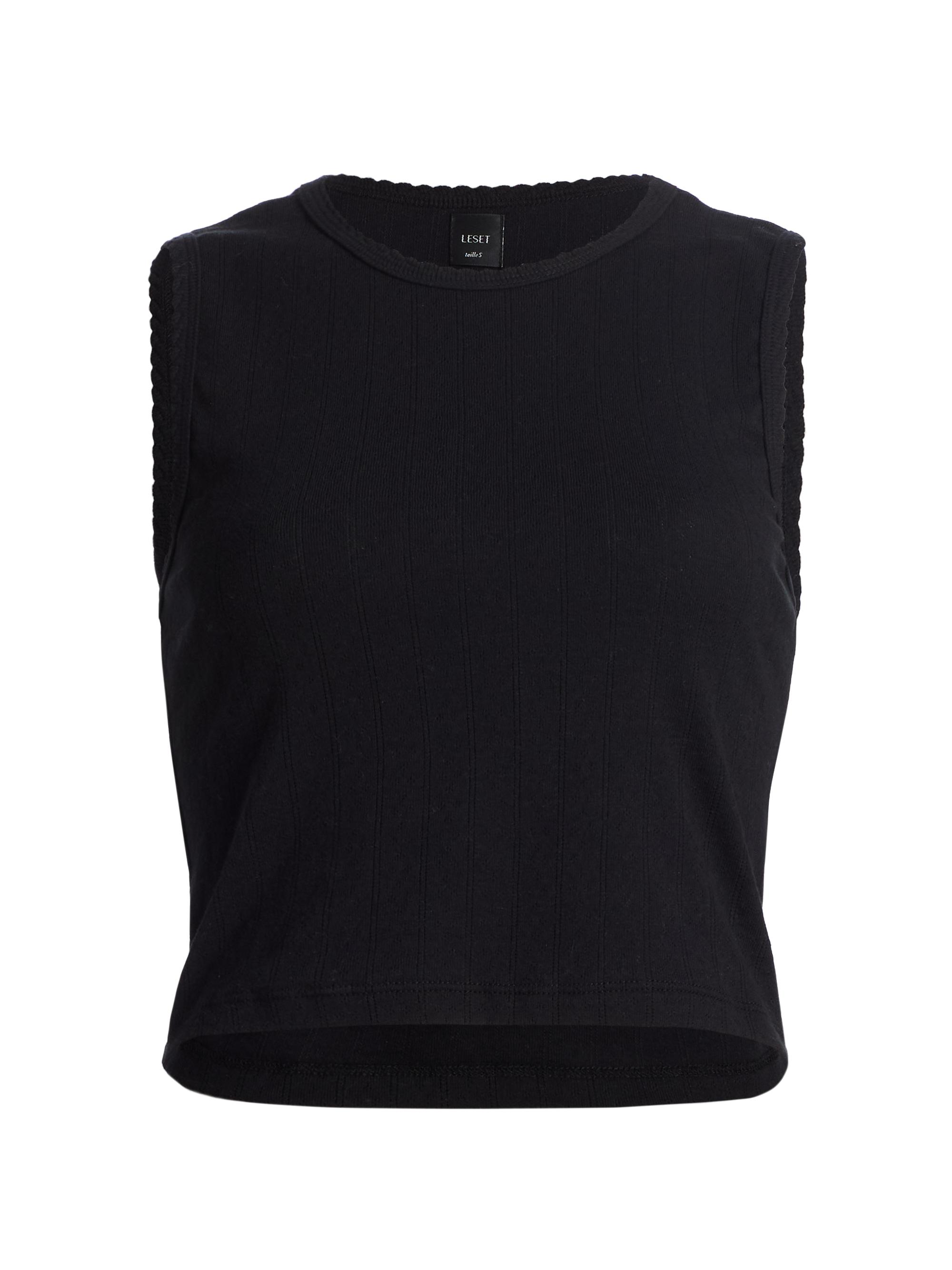 Leset Women's Pointelle Sleeveless Crewneck Top - Black | Thumbnail 8