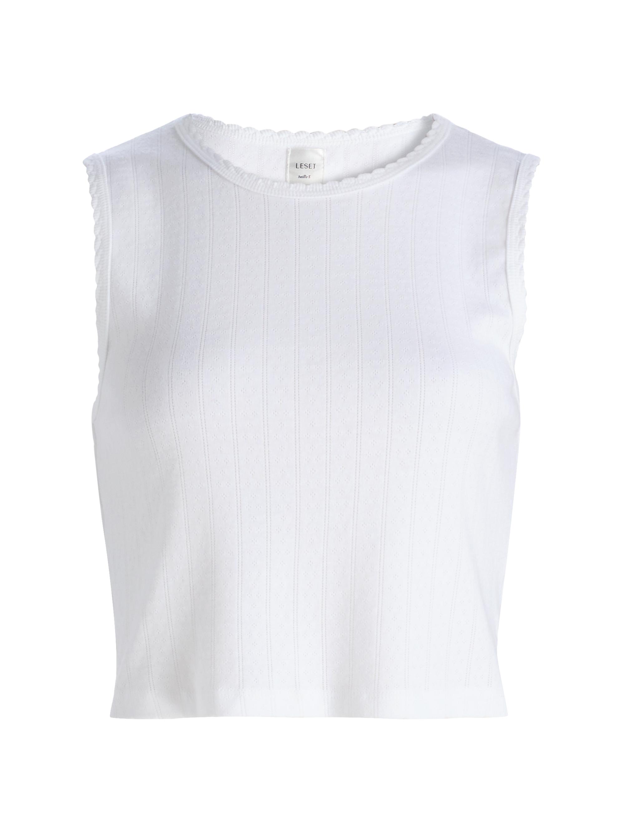 Leset Women's Pointelle Sleeveless Crewneck Top - White