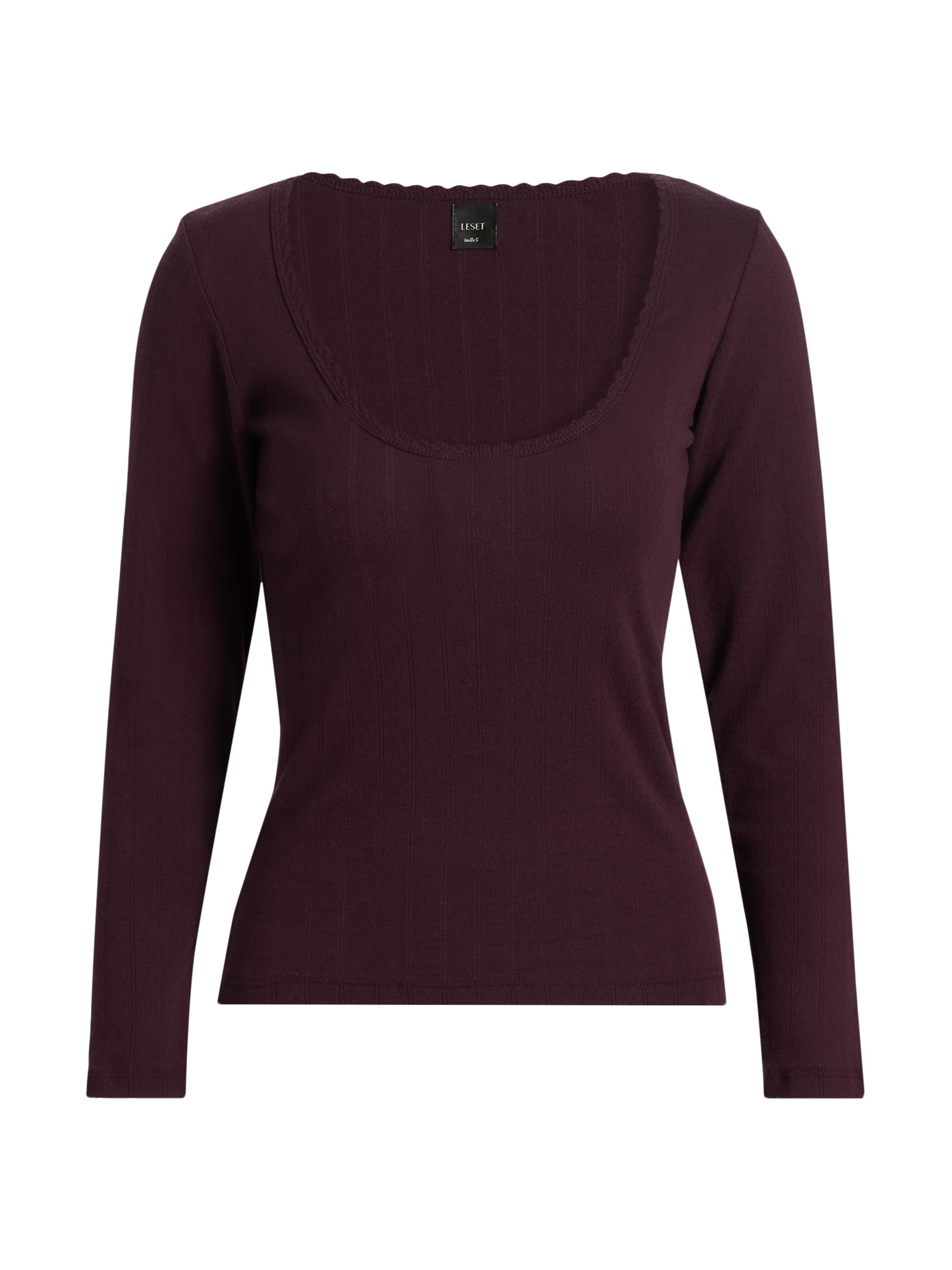Leset Women's Pointelle-Knit Cotton Top - Dark Berry