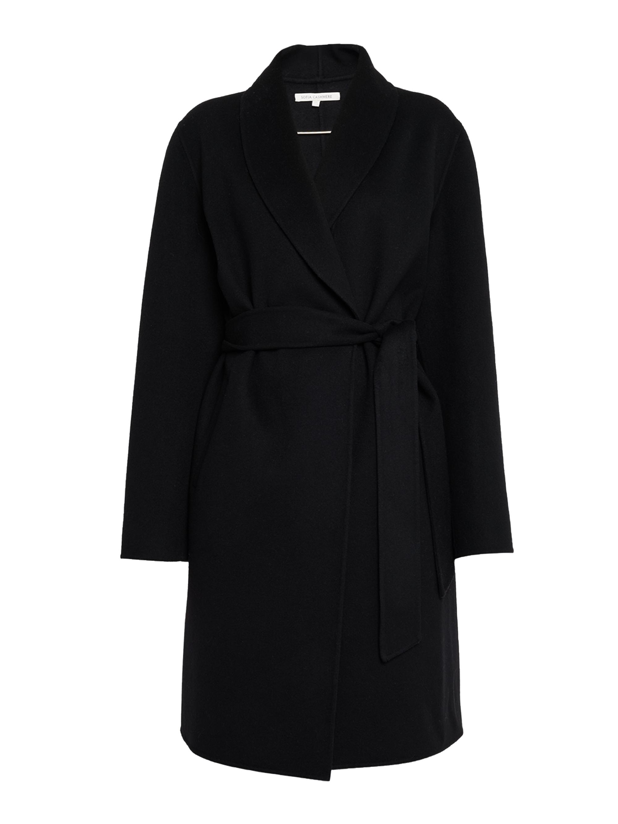 Sofia Cashmere Women's Double-Face Wool-Cashmere Wrap Coat - Black