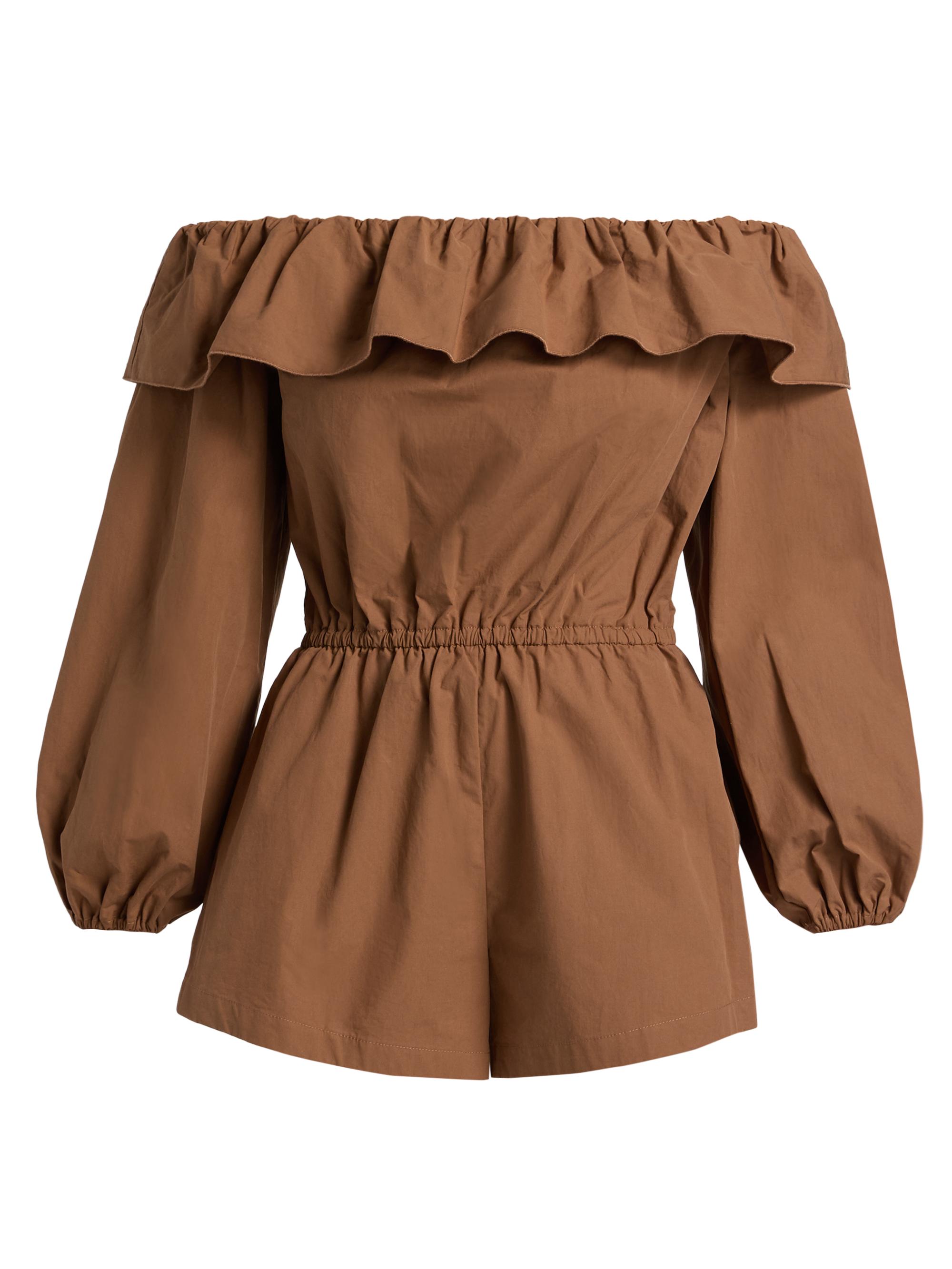 Ronny Kobo Women's Beatriz Off-The-Shoulder Cotton Romper - Bourbon