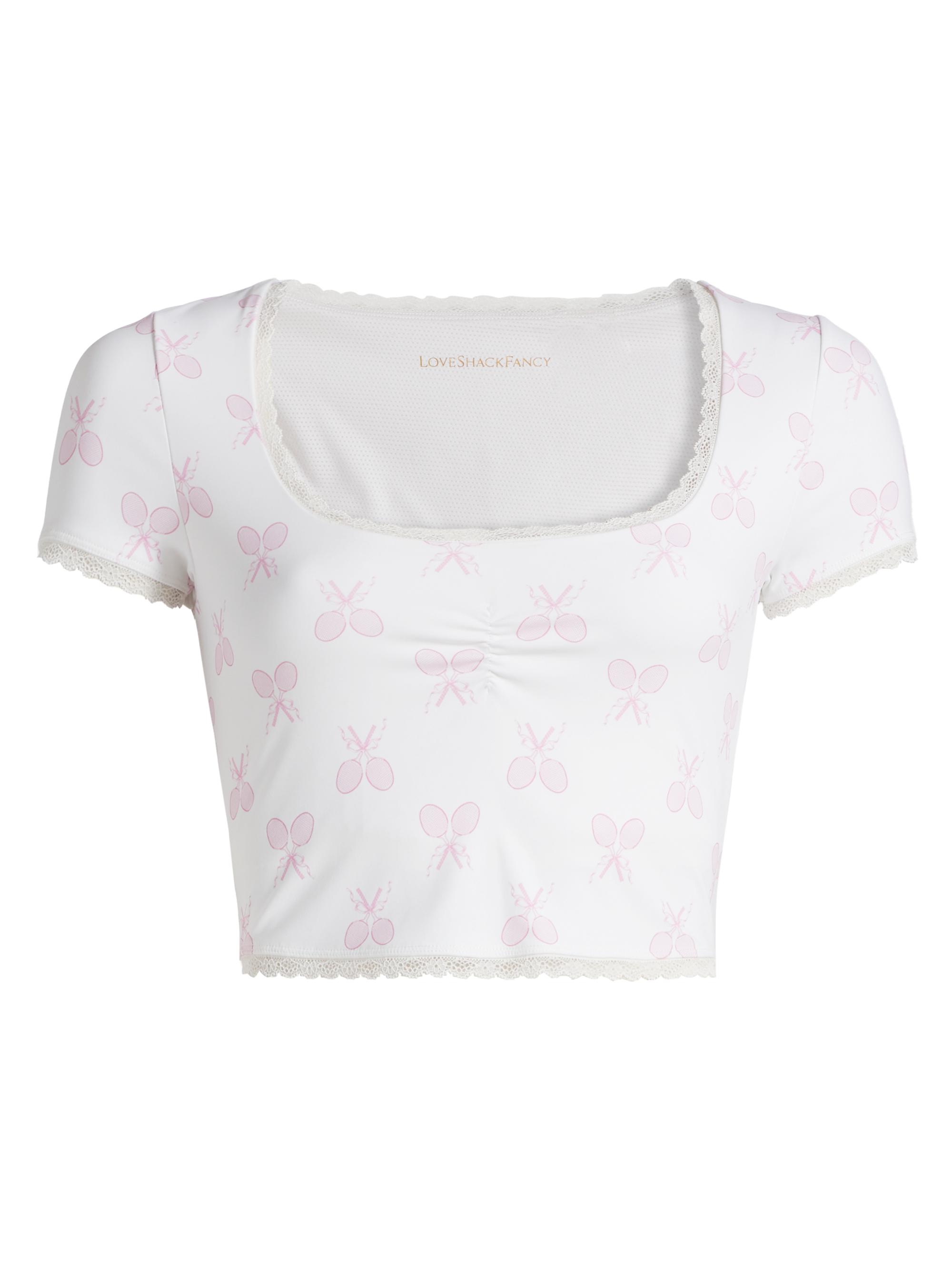 LoveShackFancy Women's Kudura Printed Lace-Trimmed Crop Top - Victory White