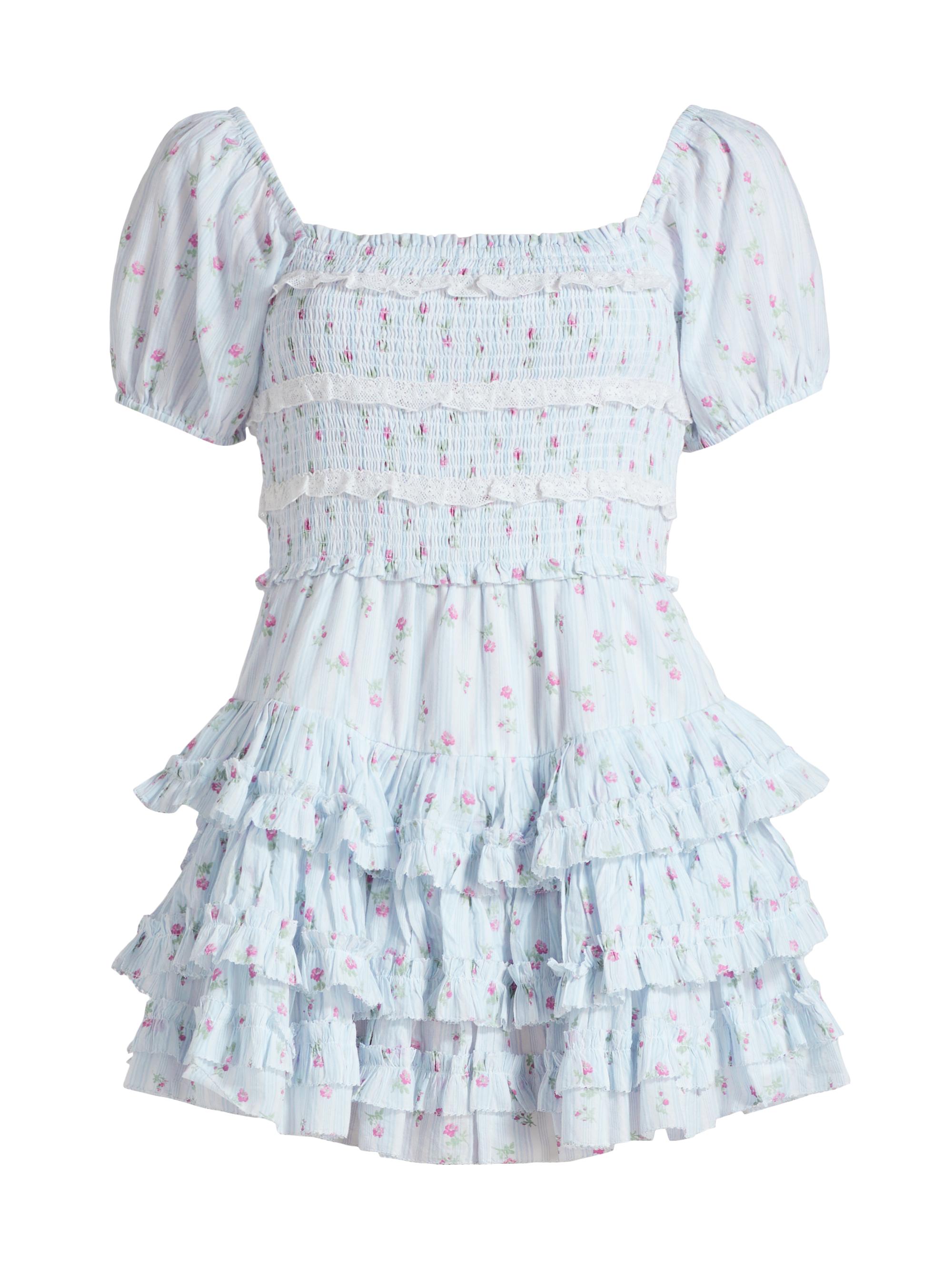 LoveShackFancy Women's Fellows Floral Smocked Minidress - Coastline Blue