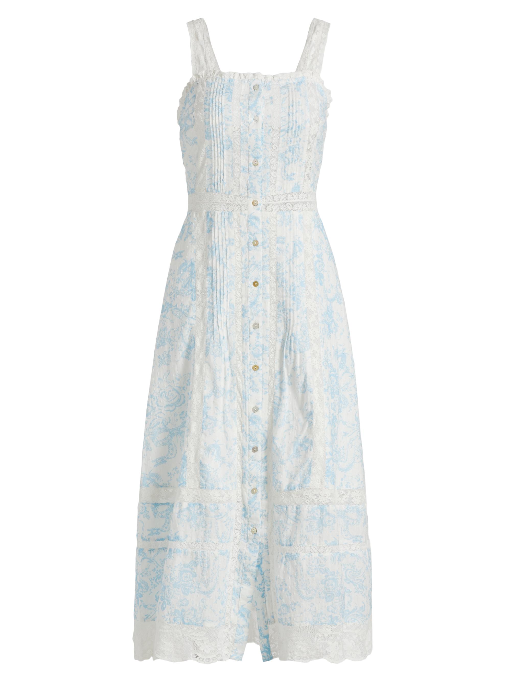 LoveShackFancy Women's Judalon Lace-Trimmed Pintuck Midi-Dress - Blue Cove