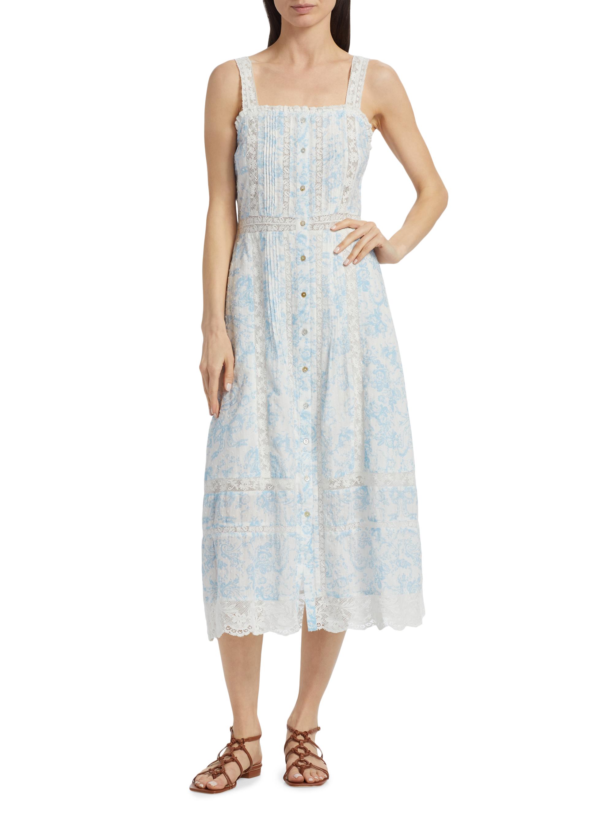 LoveShackFancy Judalon Lace-Trimmed Pintuck Midi-Dress | Saks Fifth Avenue