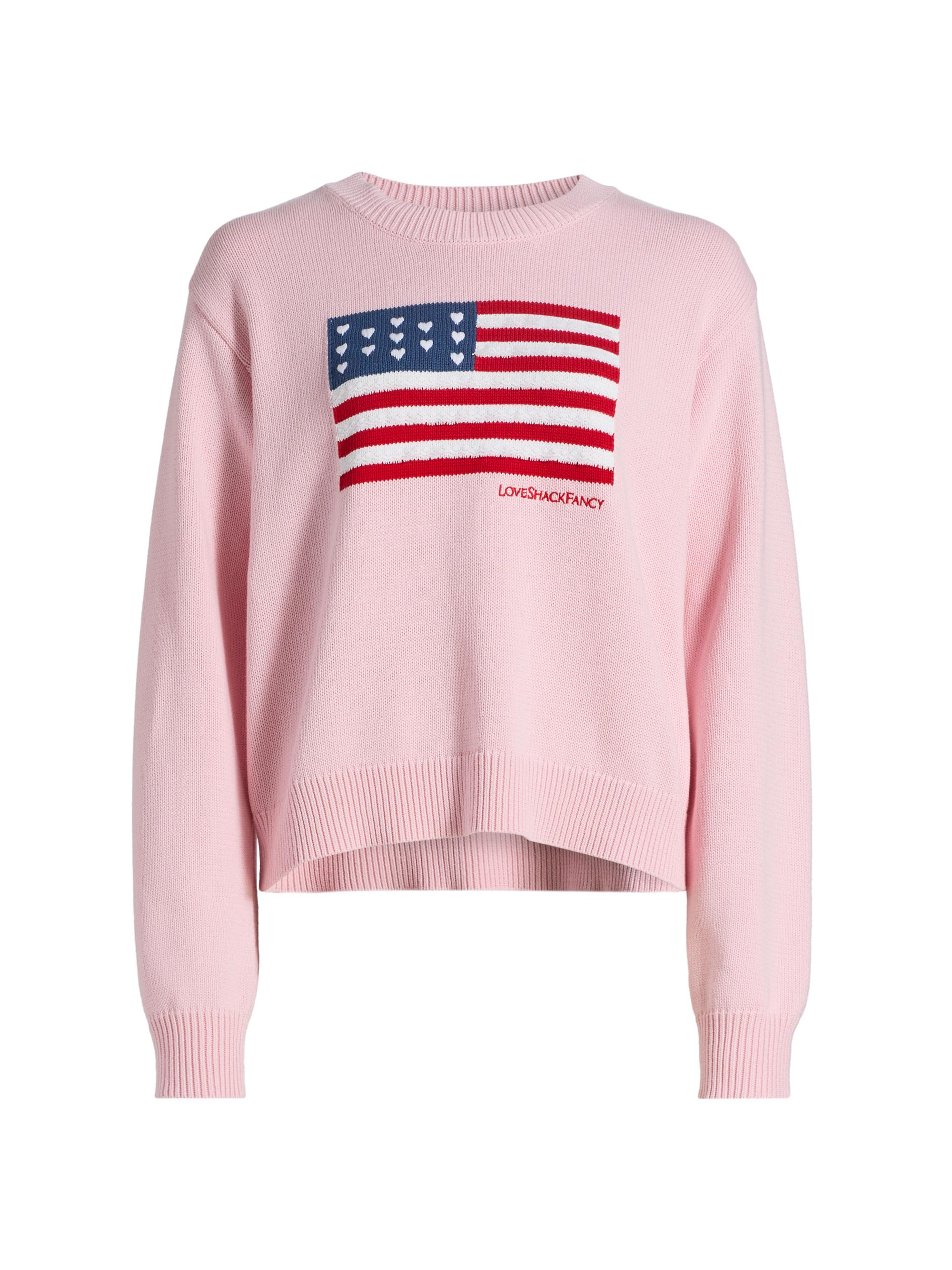 LoveShackFancy Women's Ty Flag Knit Crewneck Sweater - Blushing Liberty