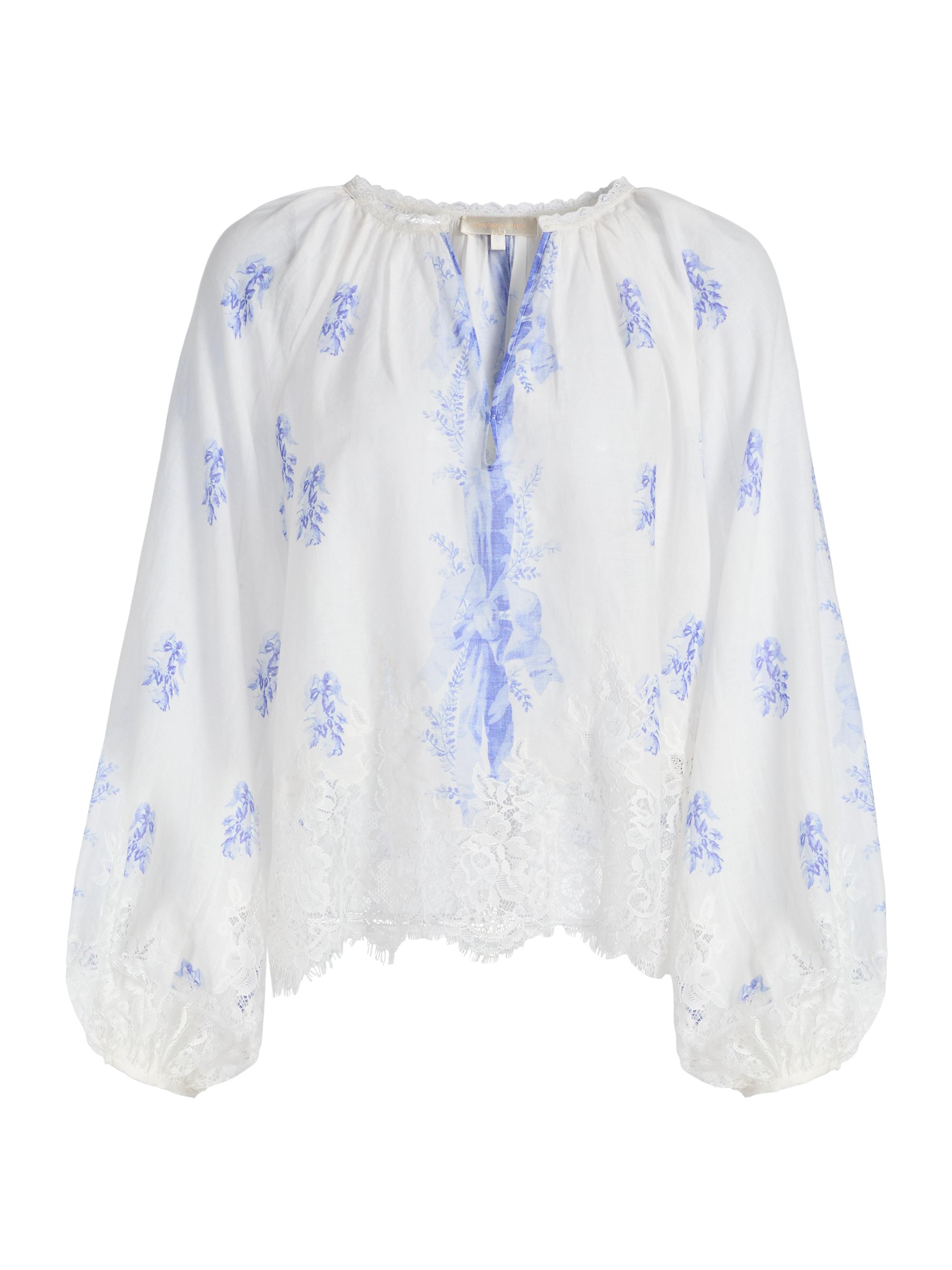 LoveShackFancy Women's Dresner Floral Lace-Trim Top - Victorian Blue