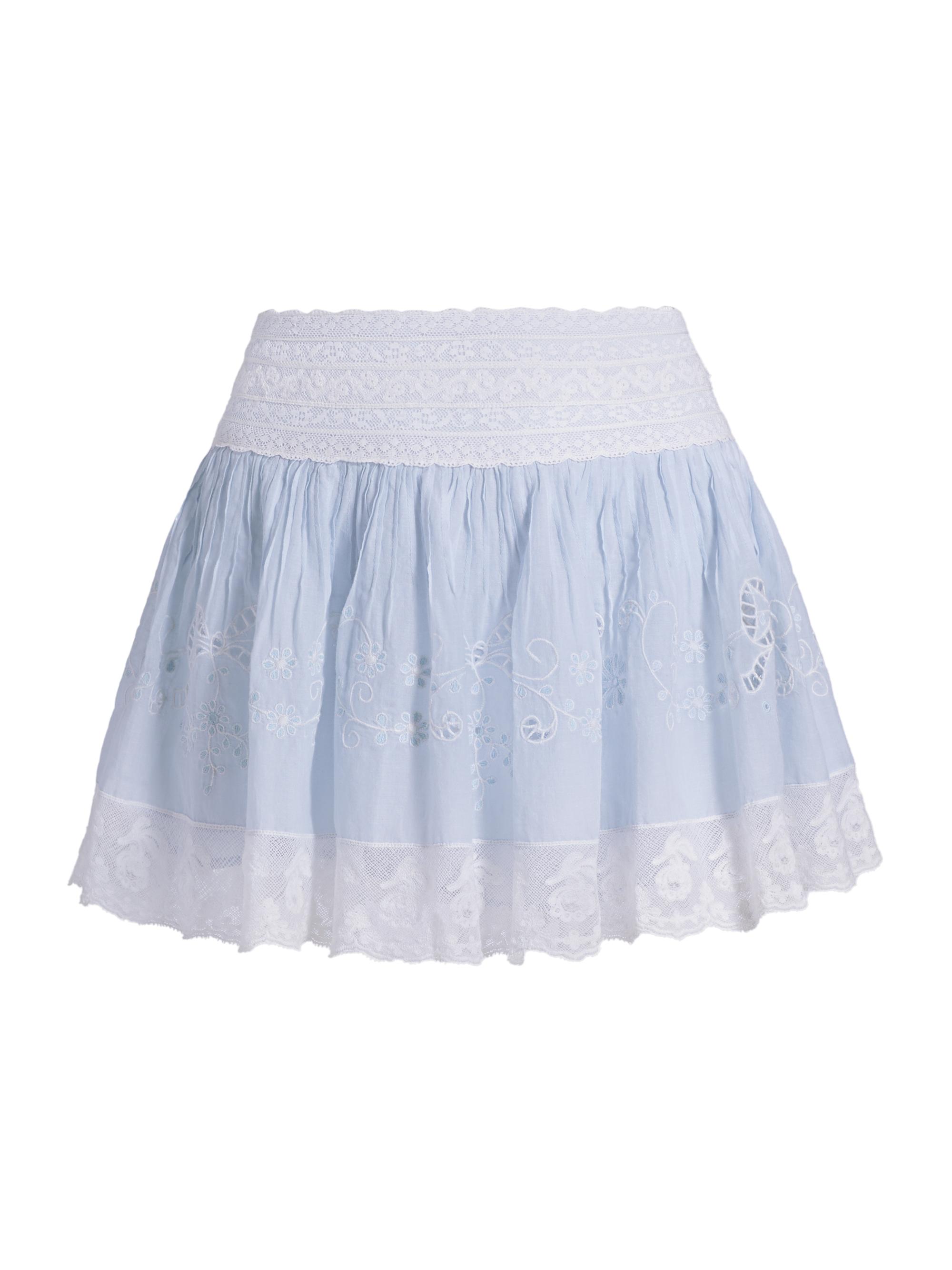 LoveShackFancy Women's Levant Lace Cotton Fit & Flare Miniskirt - Pale Blue