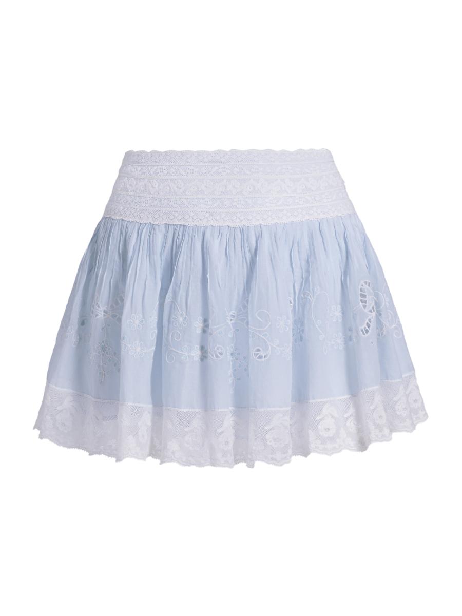 Loveshackfancy Women's Levant Lace Cotton Fit & Flare Miniskirt In Blue