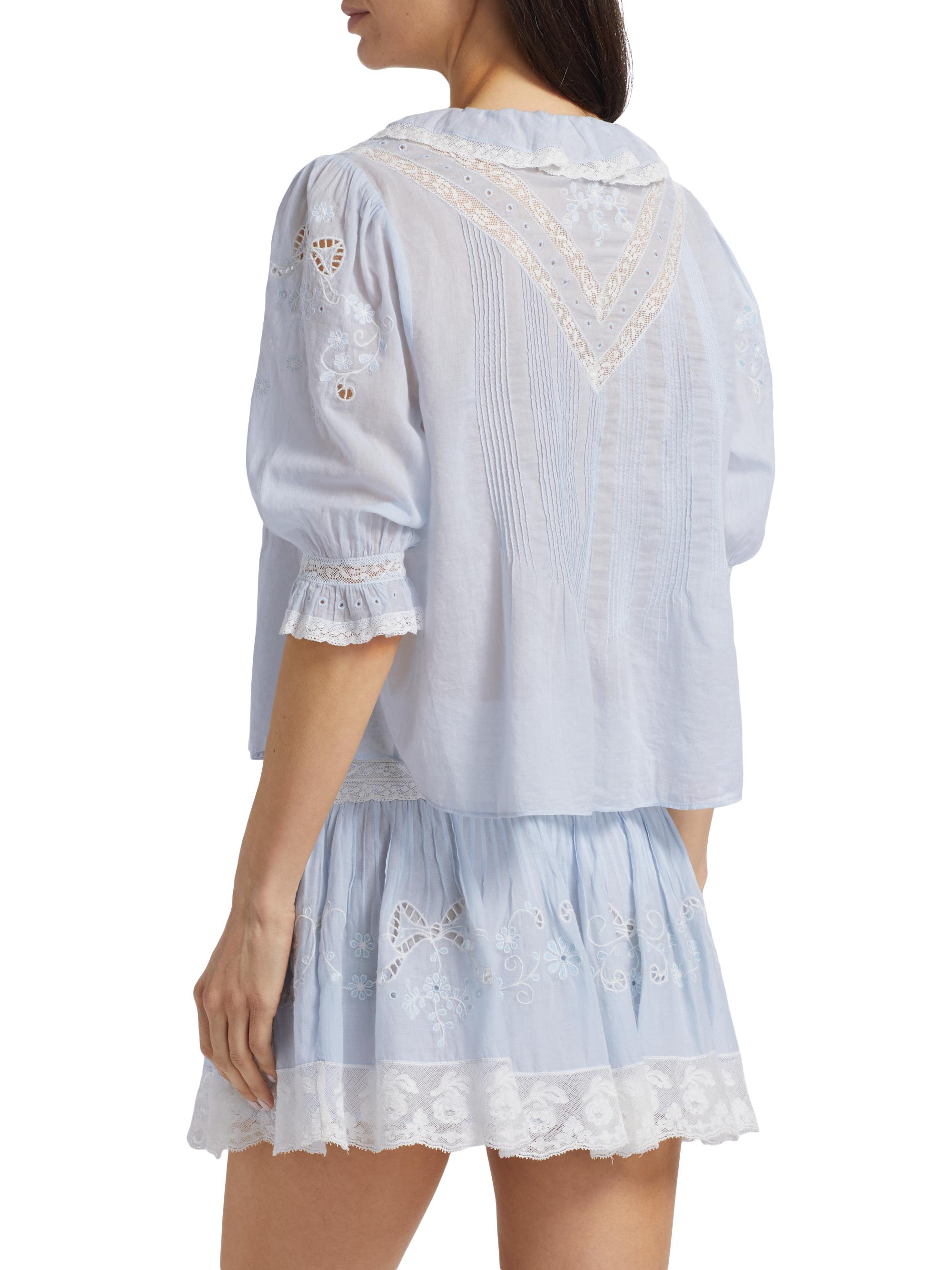 LoveShackFancy Sinora Ruffled & Lace Cotton Top | Saks Fifth