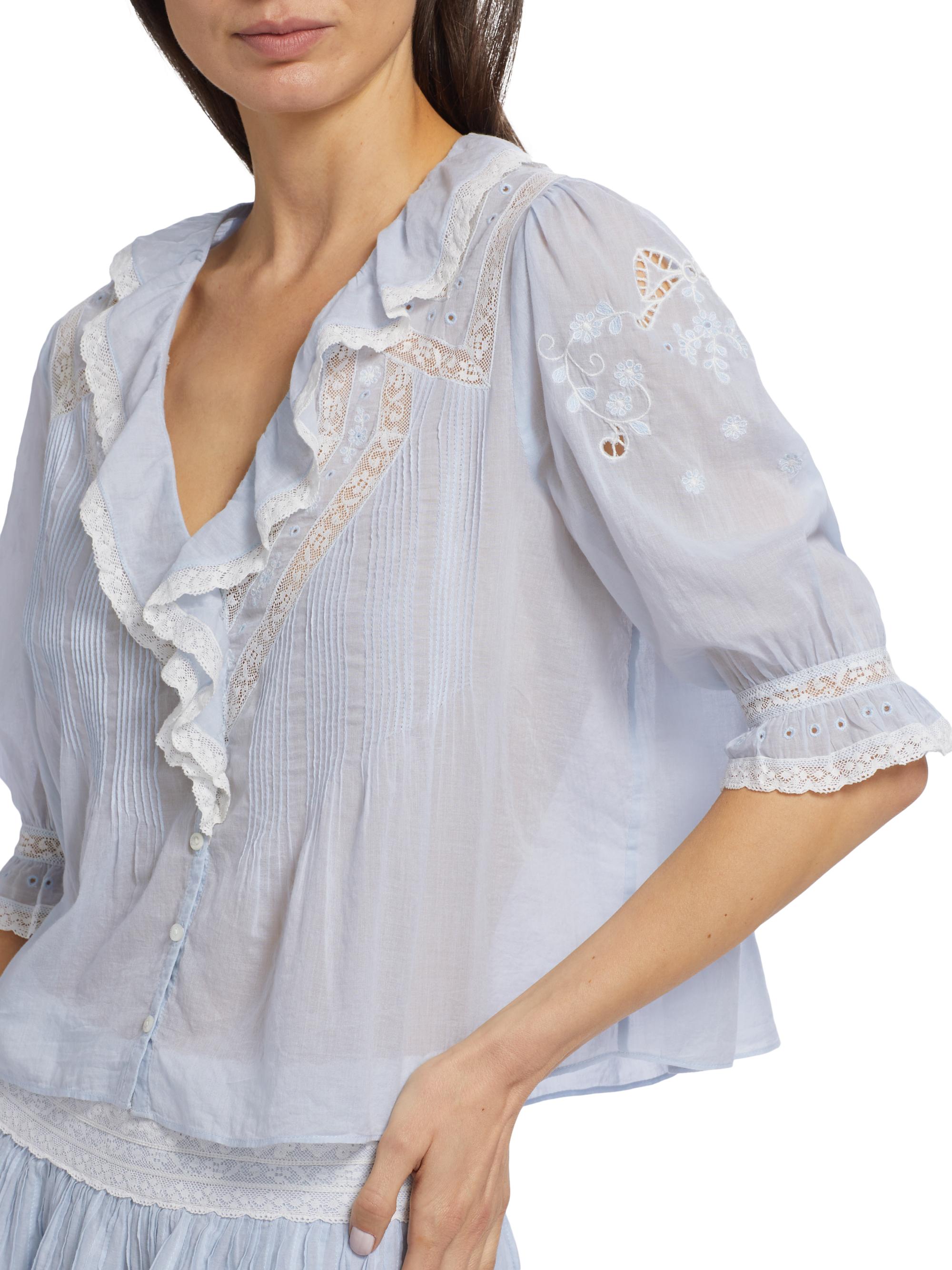LoveShackFancy Sinora Ruffled & Lace Cotton Top | Saks Fifth