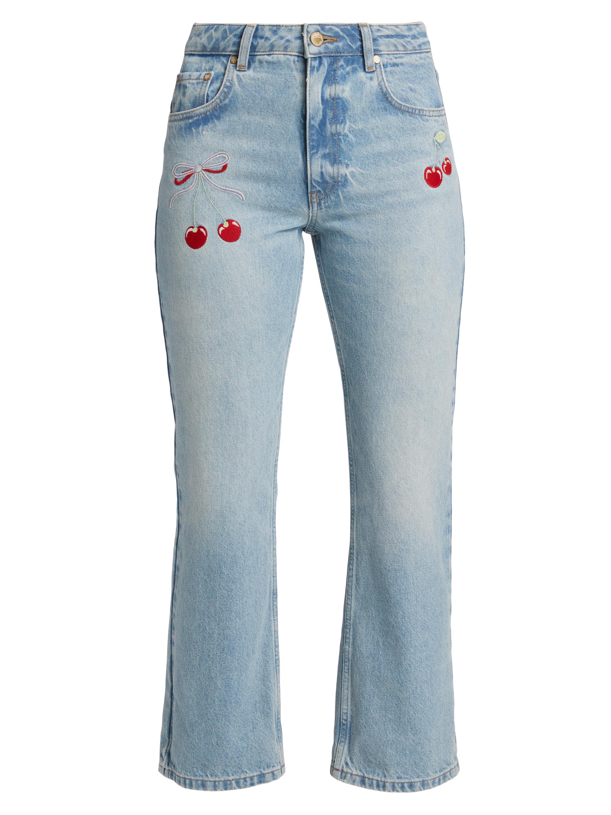 Sami Embroidered Cherry Crop Jeans