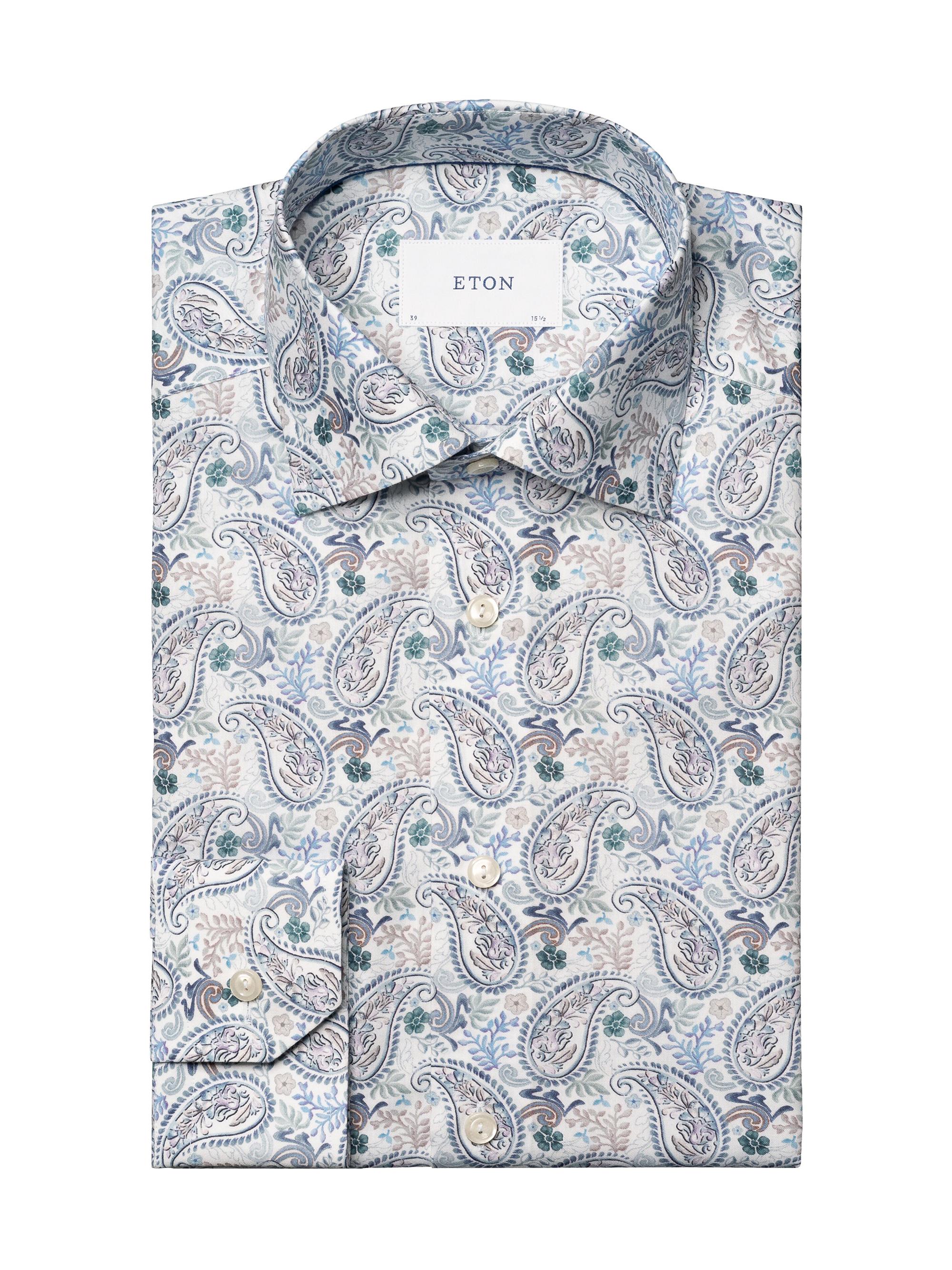 Eton Men's Paisley Cotton-Blend Button-Front Shirt - Blue