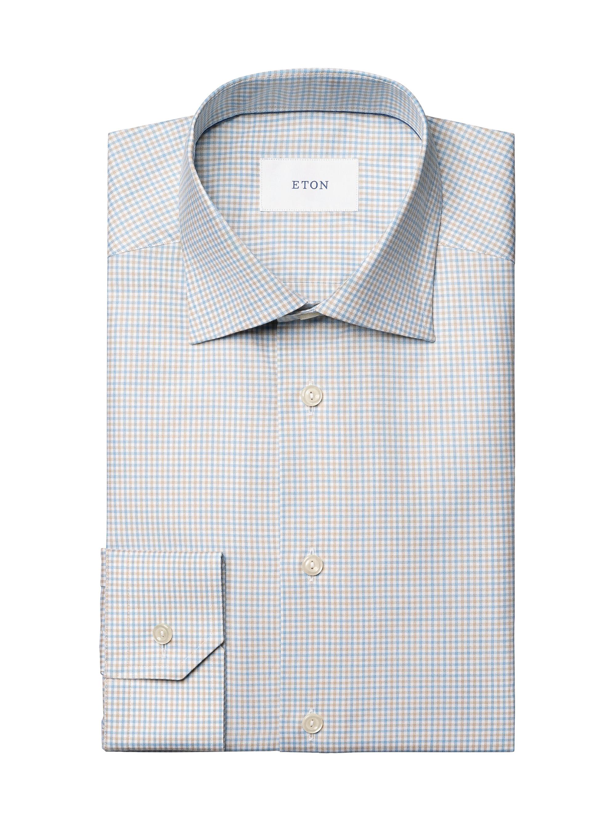 Eton Men's Slim-Fit Tattersall Check Button-Front Shirt - Brown