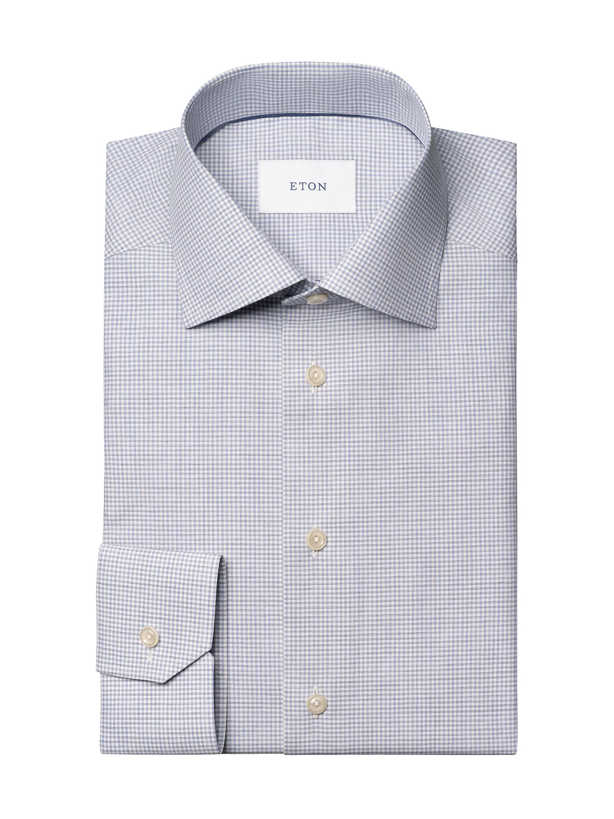 Eton Men's Contemporary-Fit Melange Neat Check Button-Front Shirt - Purple