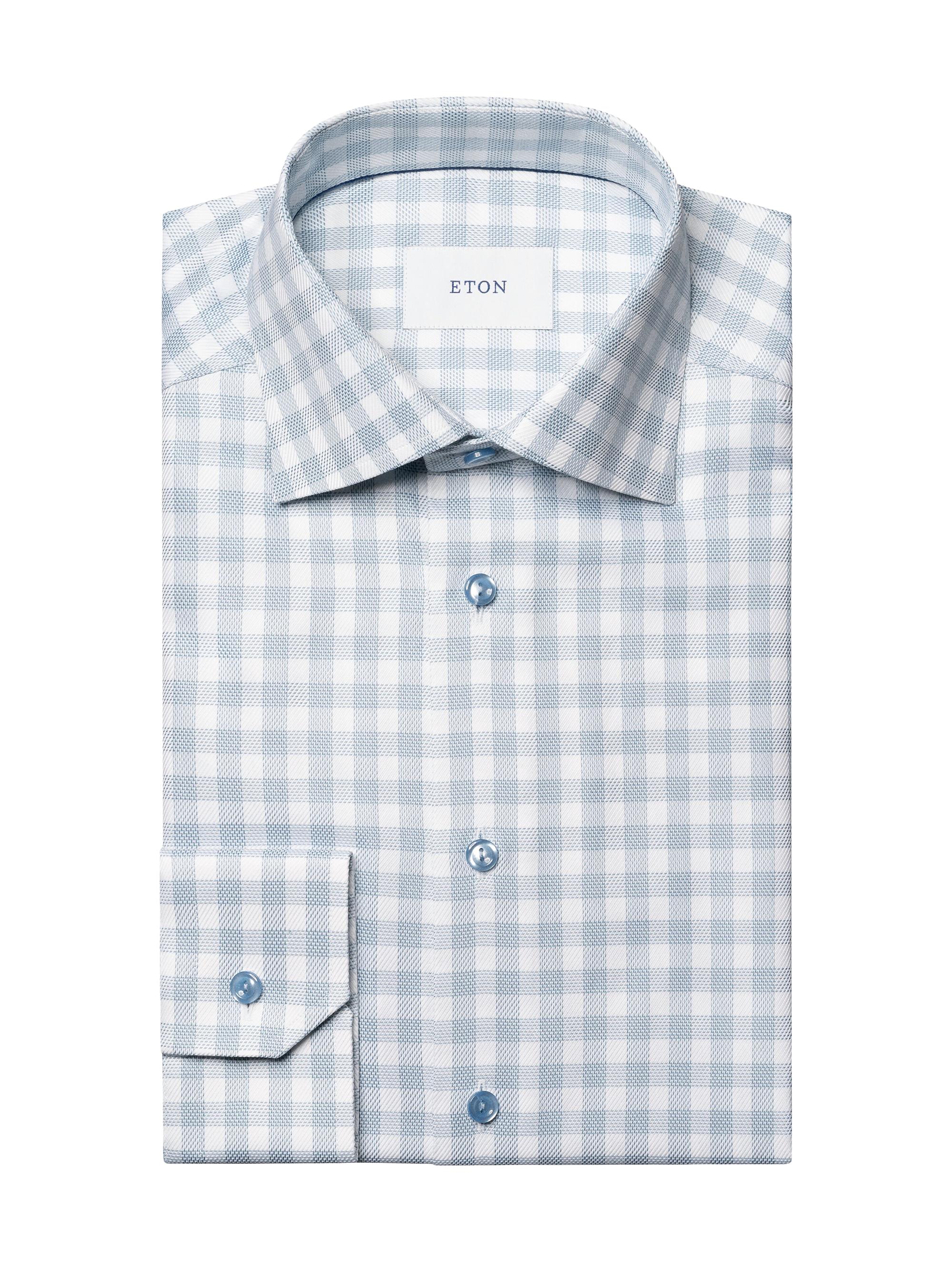 Eton Men's Contemporary-Fit Check Twill Button-Front Shirt - Blue