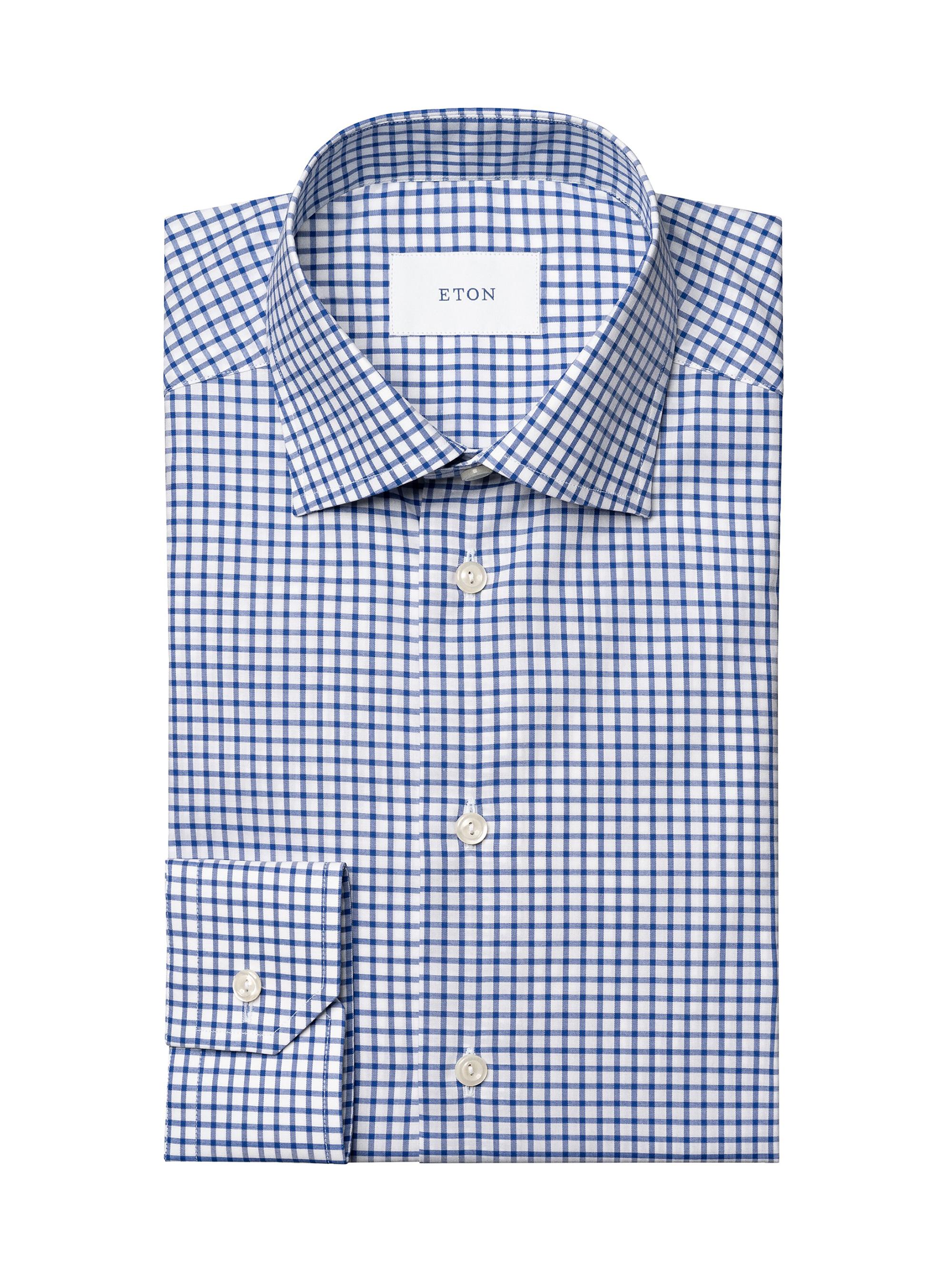 Eton Men's Slim-Fit Grid Check Button-Front Shirt - Blue