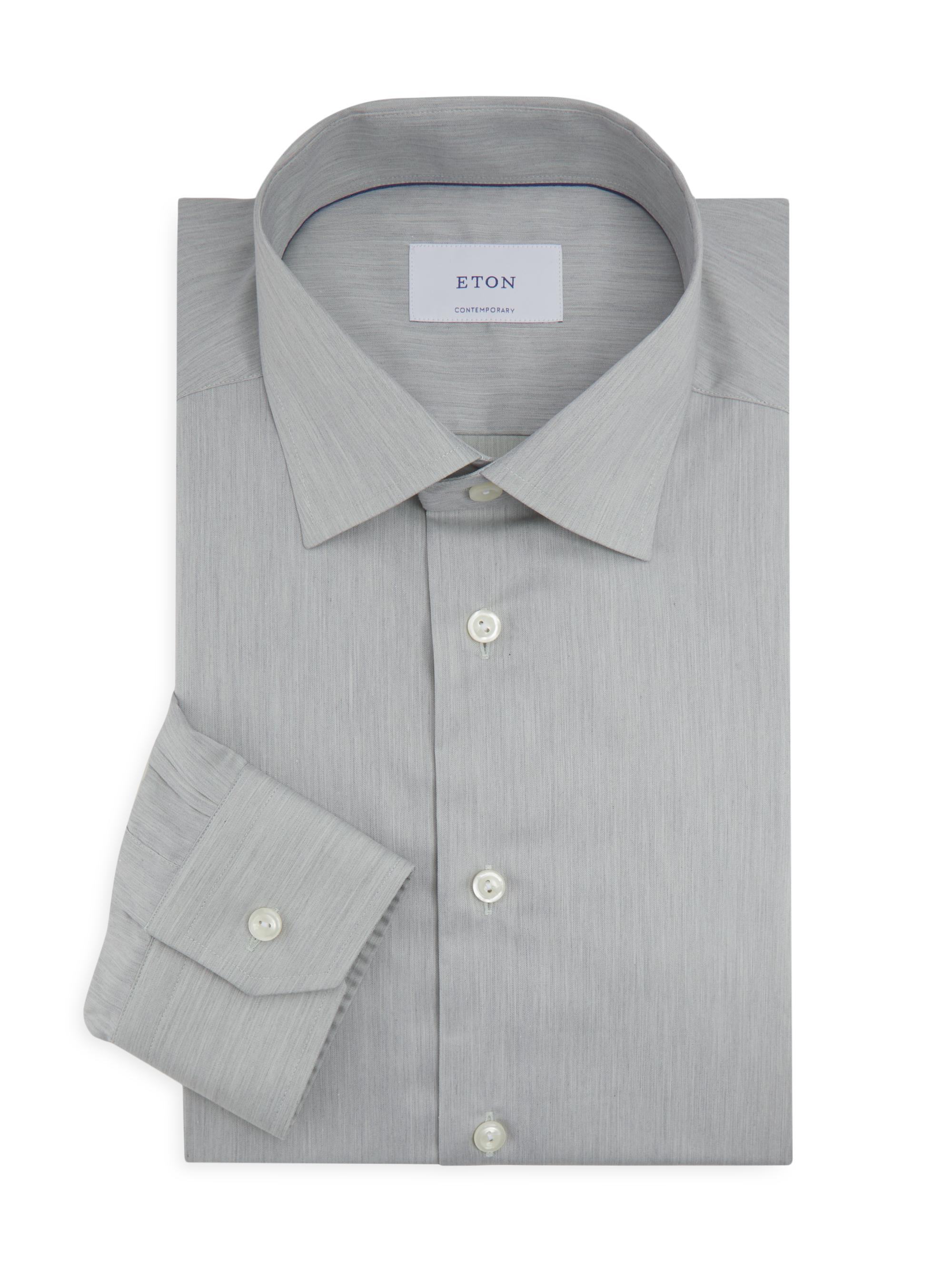 Eton Men's Contemporary-Fit Melange Solid Button-Front Shirt - Green