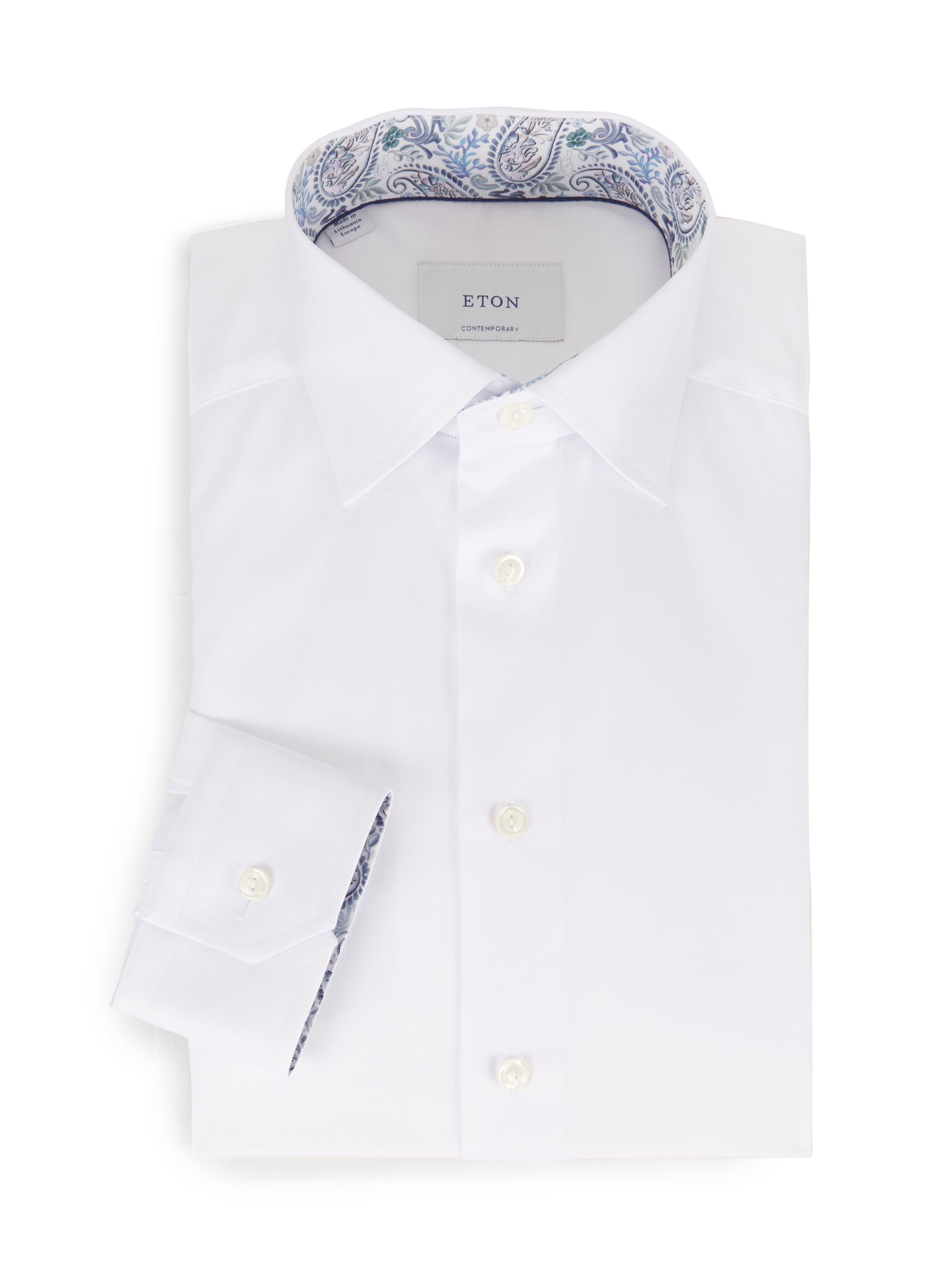Eton Men's Contemporary Fit Paisley Twill Shirt - White