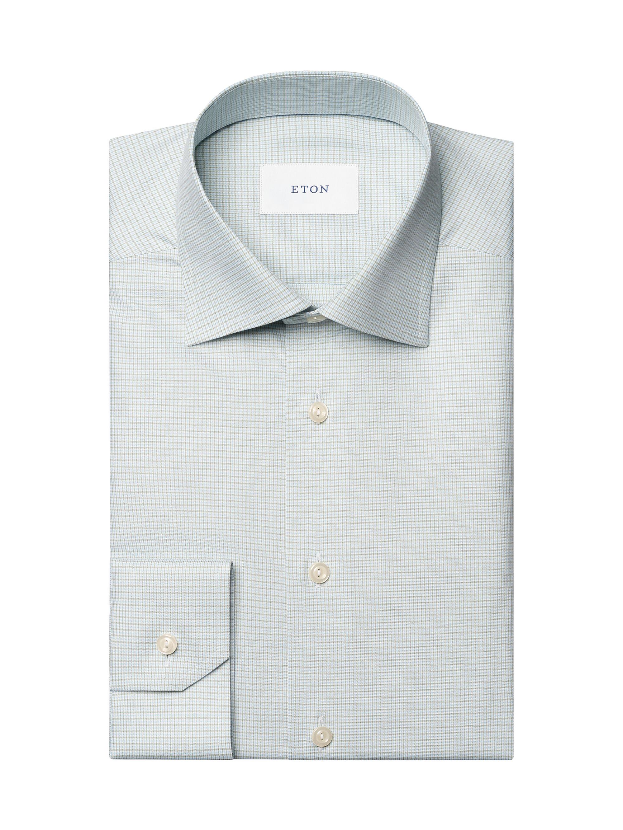 Eton Men's Contemporary-Fit Neat Check Button-Front Shirt - Green