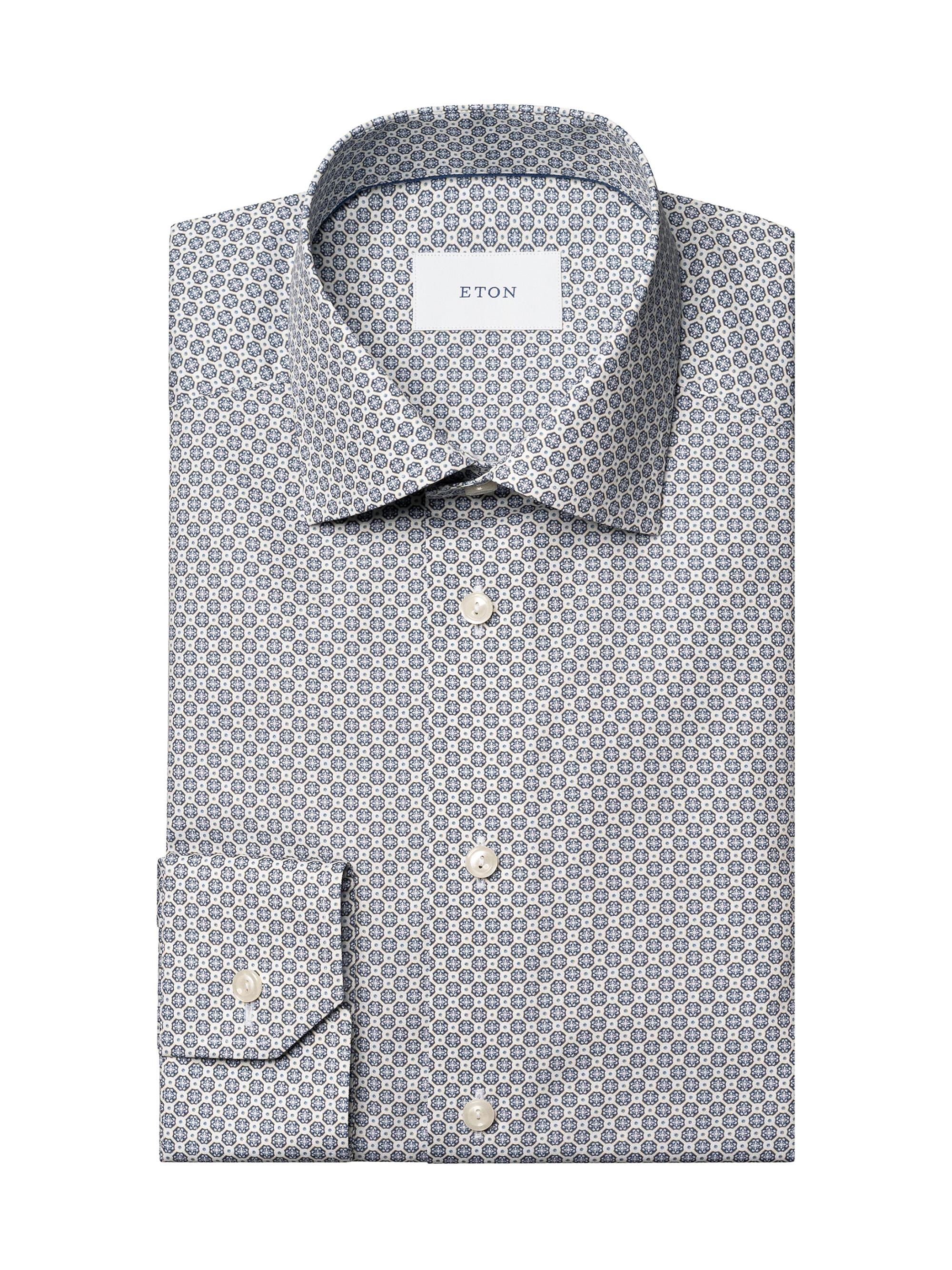 Eton Men's Contemporary-Fit Medallion Button-Front Shirt - Blue