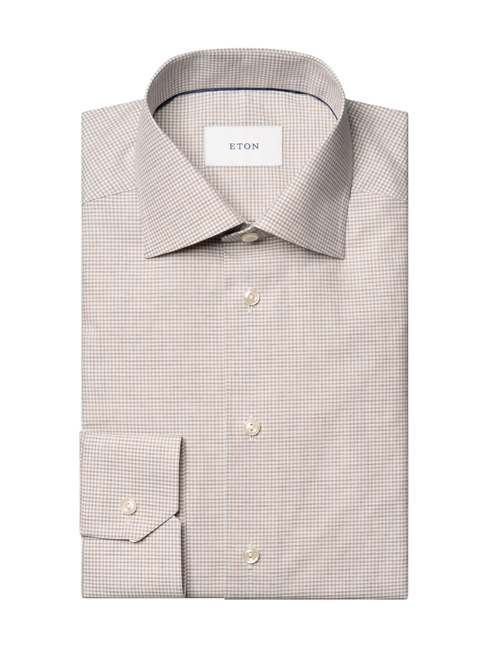 Eton Men's Slim-Fit Melange Gingham Button-Front Shirt - Brown
