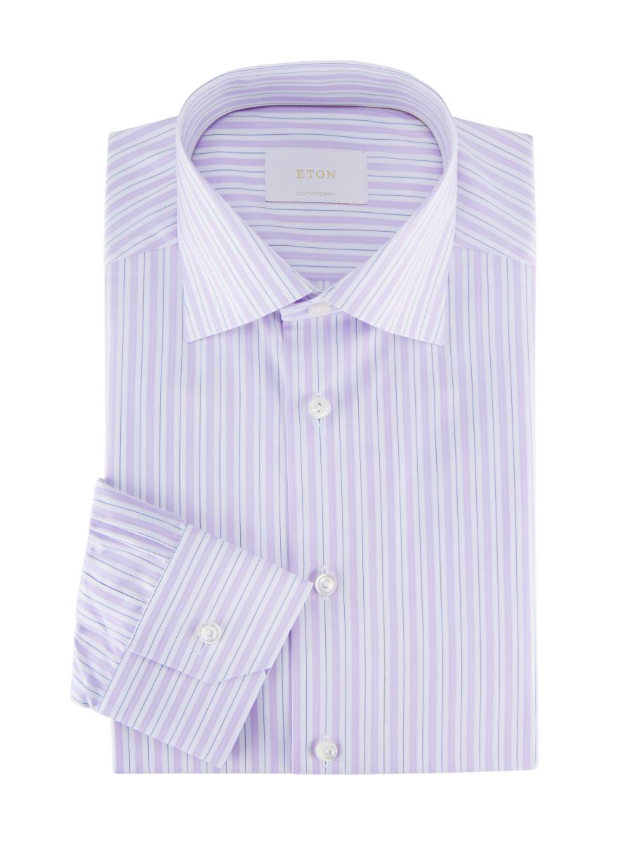 Eton Men's Contemporary-fit Striped Elevated Cotton Shirt In Purple