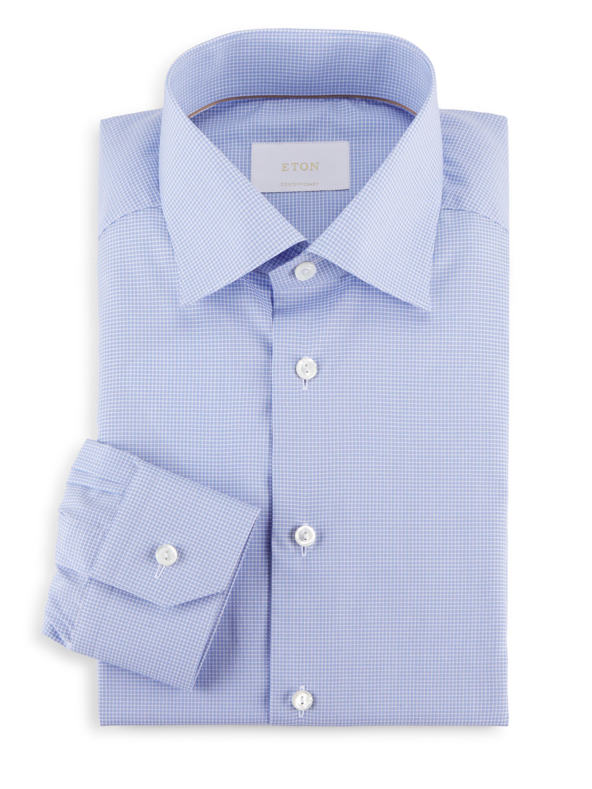 Eton Men's Contemporary-Fit Micro-Check Elevated Shirt - Blue