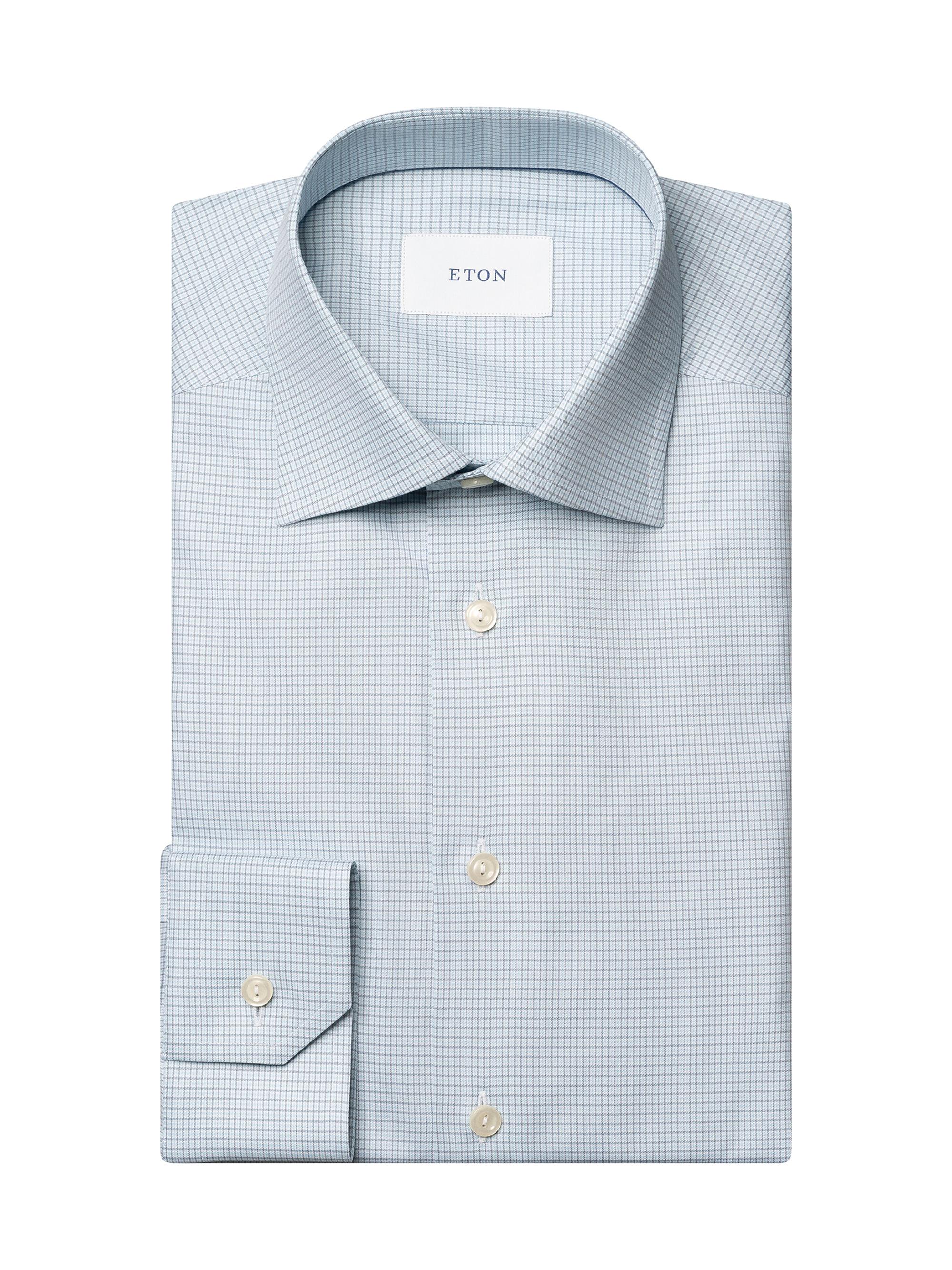 Eton Men's Slim-Fit Neat Check Button-Front Shirt - Blue