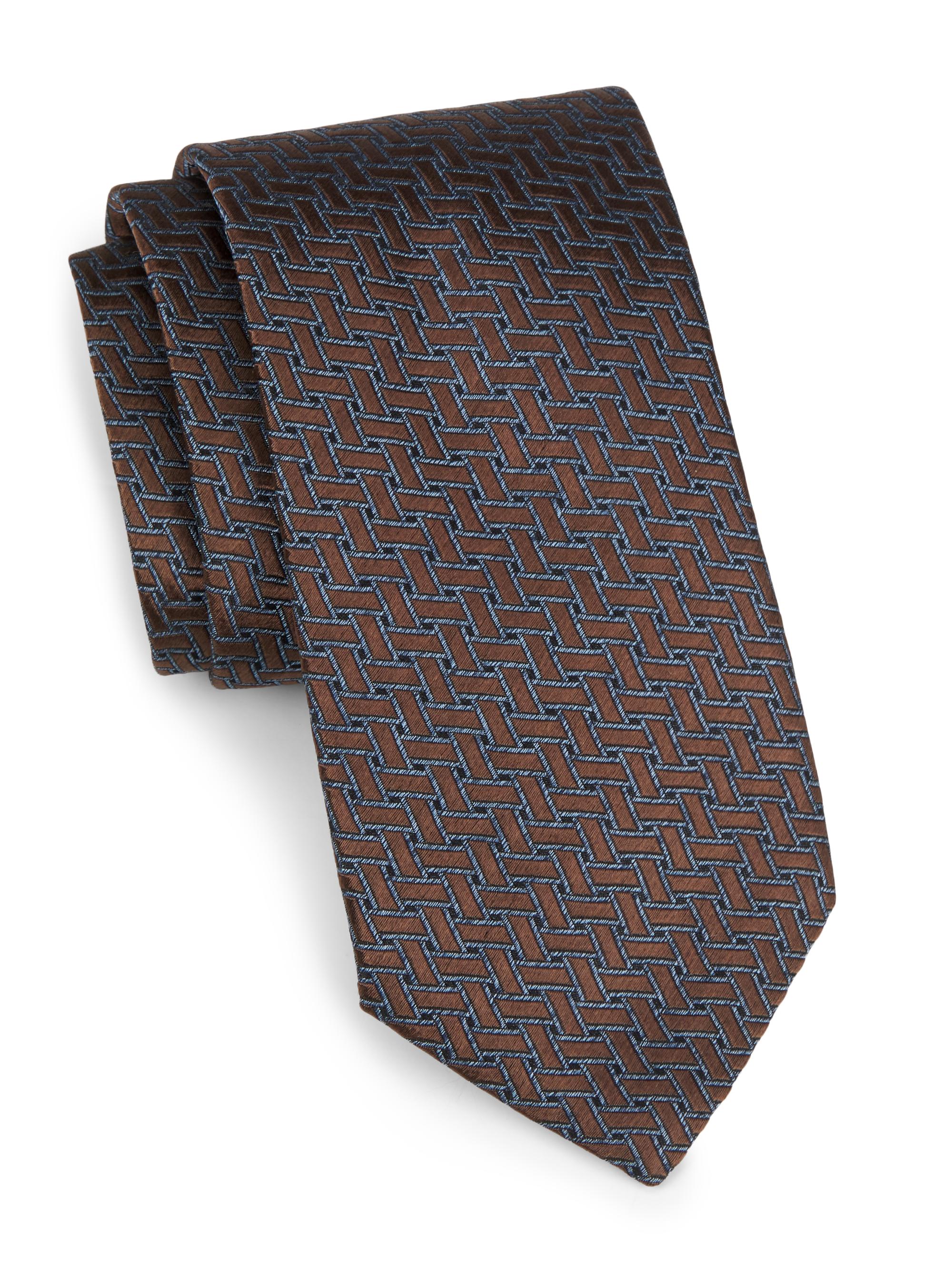 Canali Men's Geometric Silk Tie - Brown
