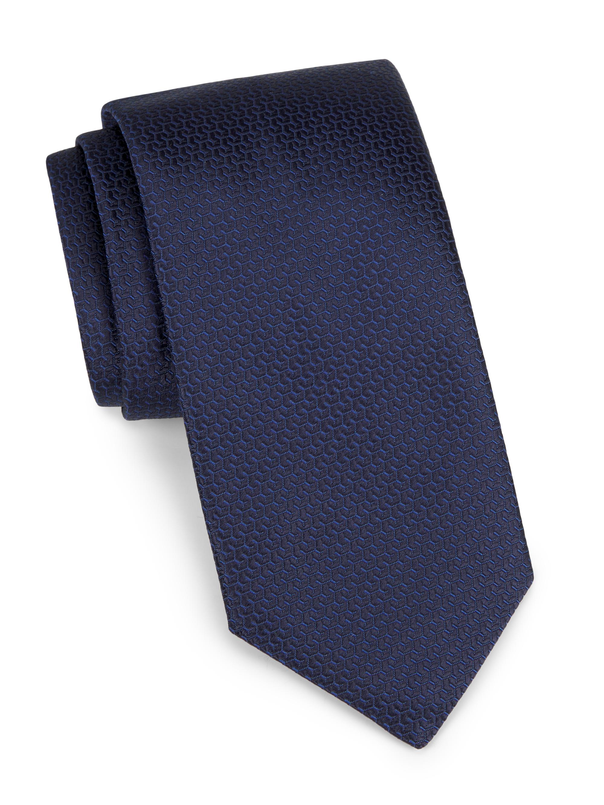 Canali Men's Neat Geometric Silk Tie - Navy